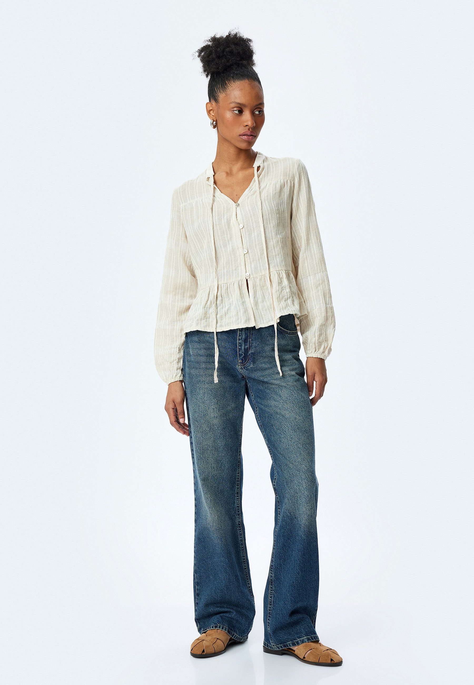 Koton Langarmbluse Langärmelig V-Ausschnittkragen Langarmbluse günstig online kaufen