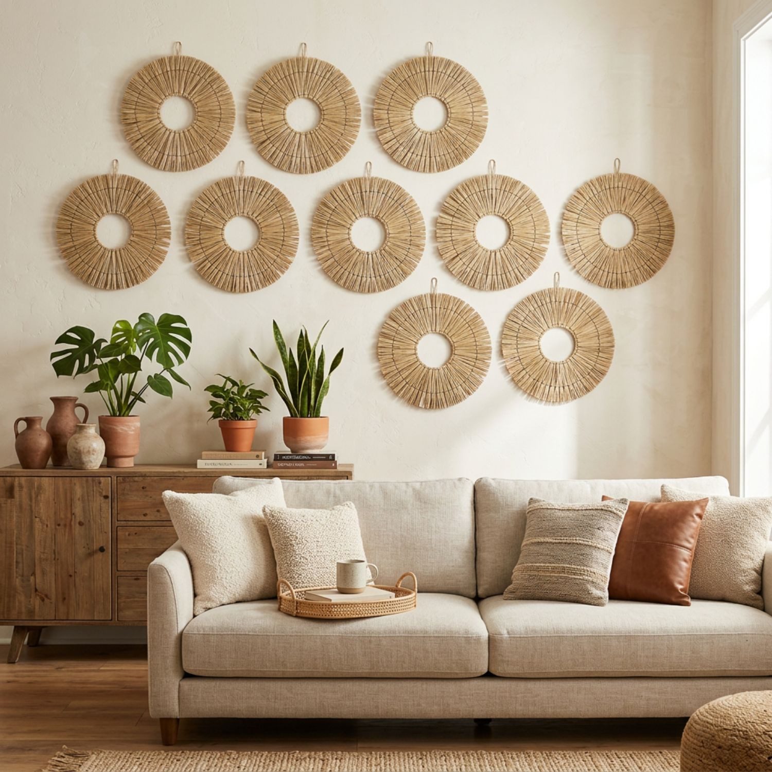 Marrakesch Orient & Mediterran Interior Wanddekoobjekt Wanddekoration aus Rattan gefertigt im modernen Design, in Beige 22 cm (1 St), Handarbeit – Bild 5 von 5