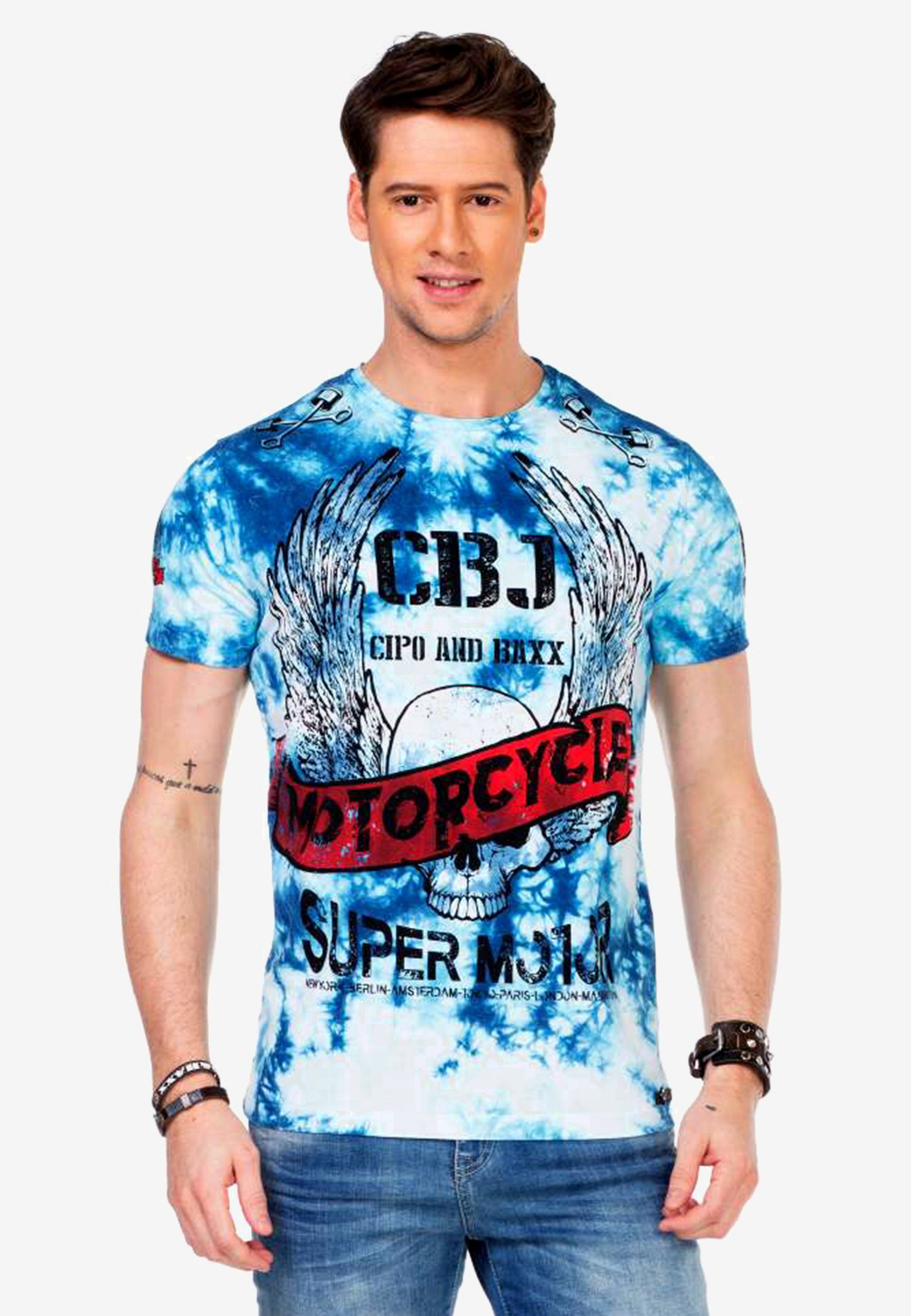 Cipo & Baxx T-Shirt mit coolen Motorcycle-Prints blau