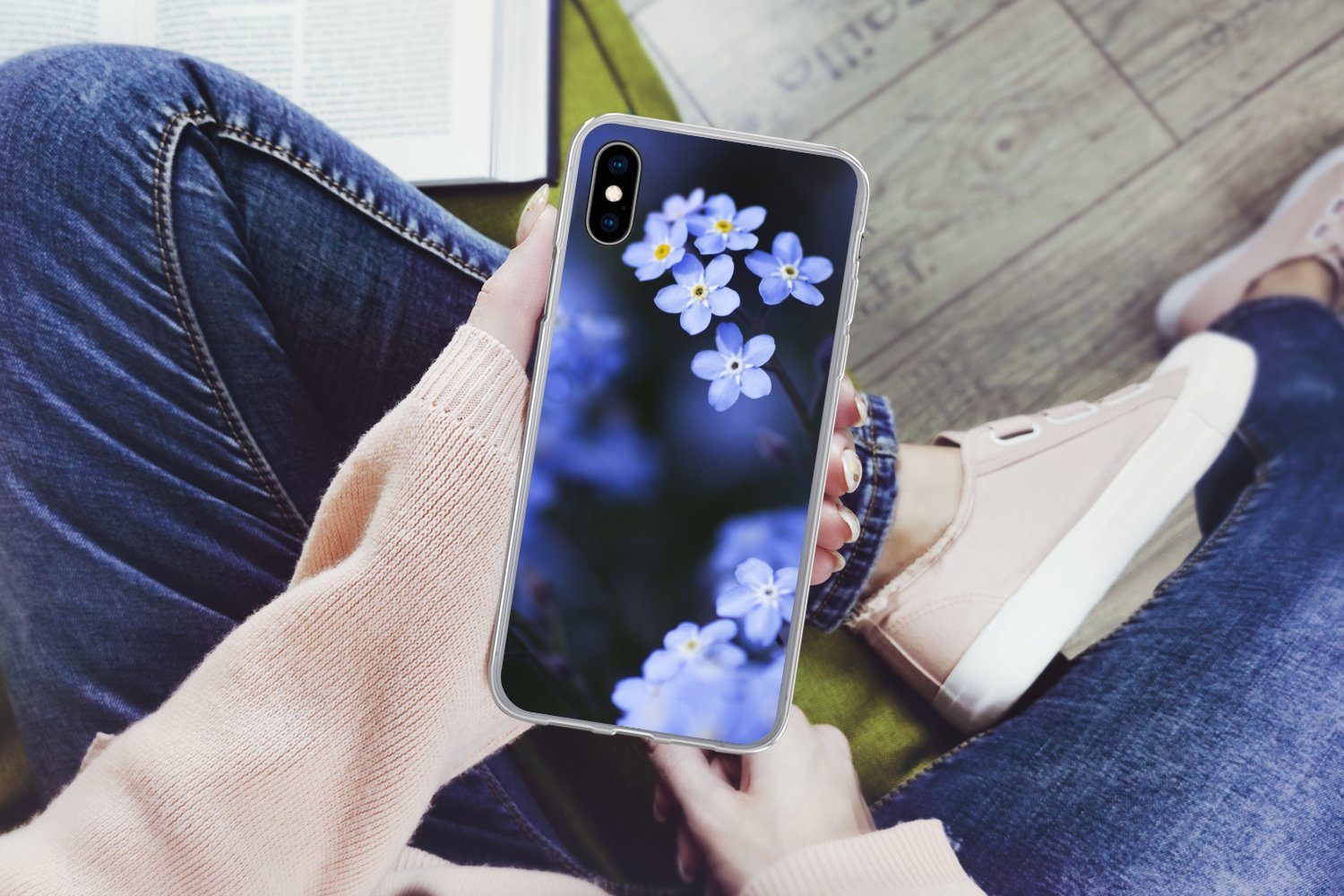 MuchoWow Handyhülle für Apple iPhone X Nahaufnahme eines Vergissmeinnicht, Smartphone-Bumper, Print, Handy Schutzhülle Dünn