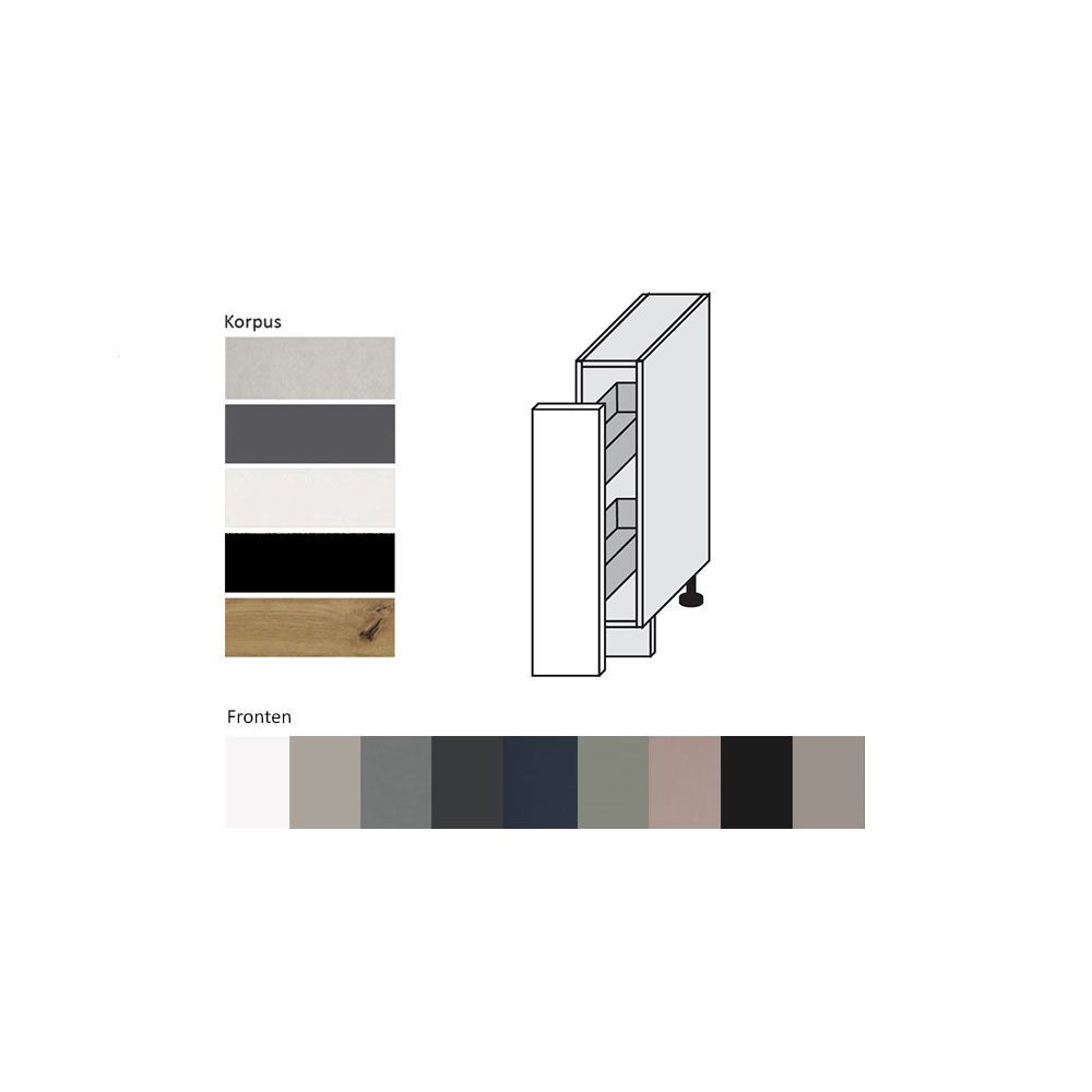 Feldmann-Wohnen Apothekerschrank Bonn (D15/kargo, 1 Türfront, innen 1 Korbauszug mit 2 Ablagen, 1-St., moderne Optik, MDF Fronten) Eiche Artisan / rosé kupfer matt