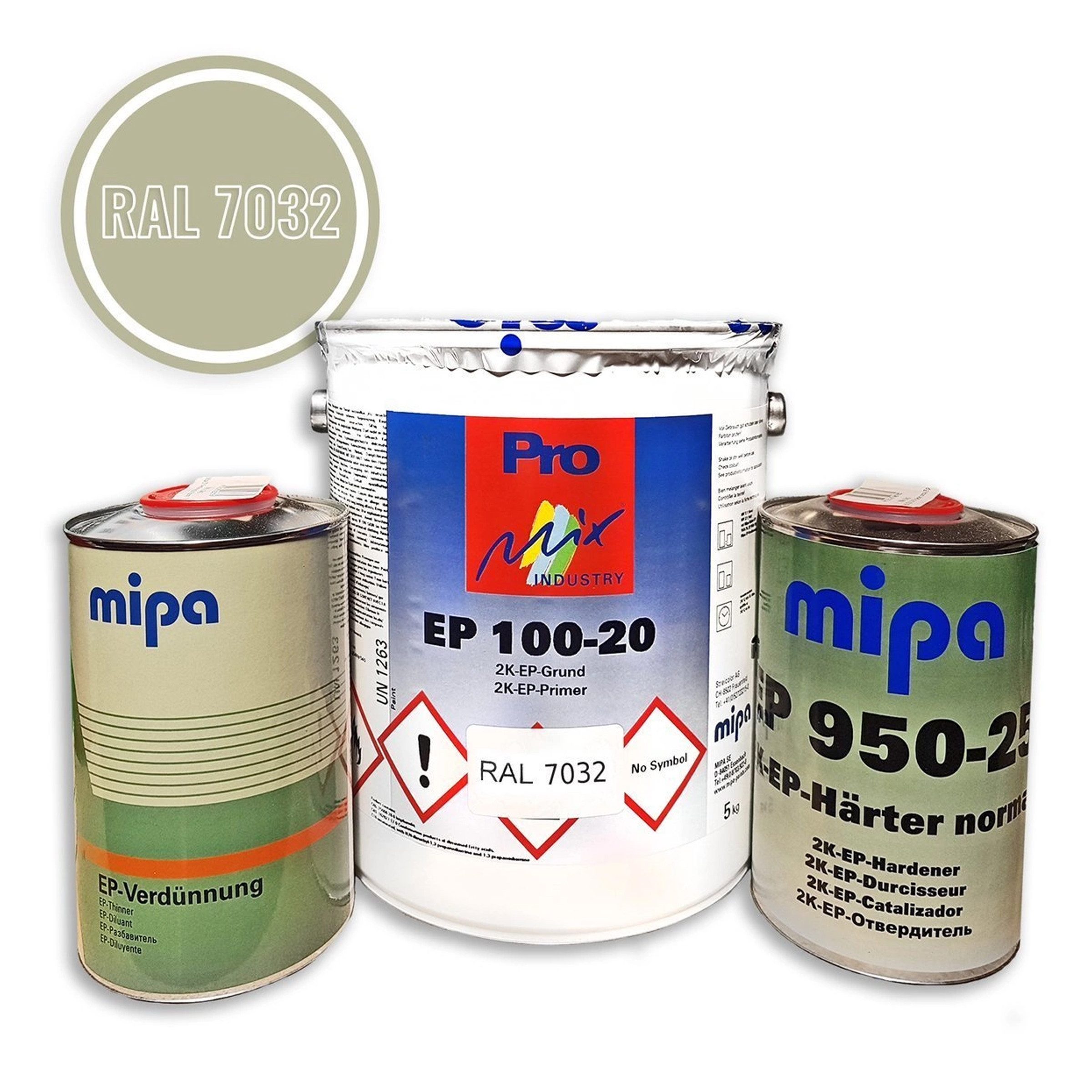 MIPA Rostschutzgrundierung Mipa EP 100-20 2K EP-Grund RAL7032 Set + Härter Verdünnung 7kg