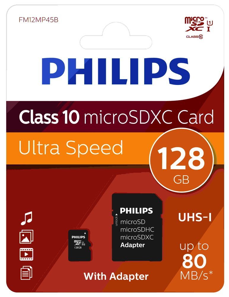 Philips Micro SDXC Karte 128GB Speicherkarte UHS-I U1 Class 10 Speicherkarte