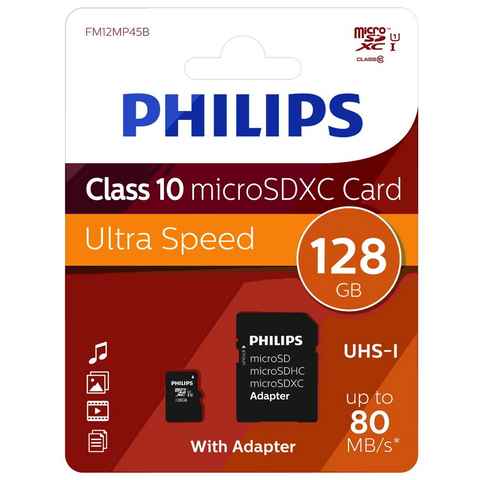 Philips Philips Micro SDXC Karte 128GB Speicherkarte UHS-I U1 Class 10 Speicherkarte