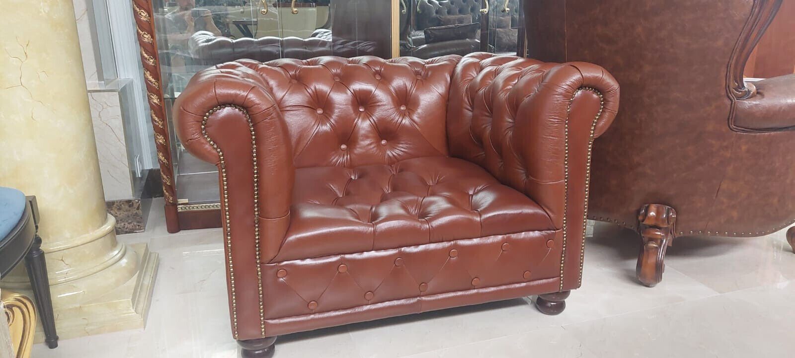Chesterfield-Sessel Sitzer Polster Sofort, Made Couch 1 JVmoebel Design Chesterfield Kunstleder in Europa Sessel