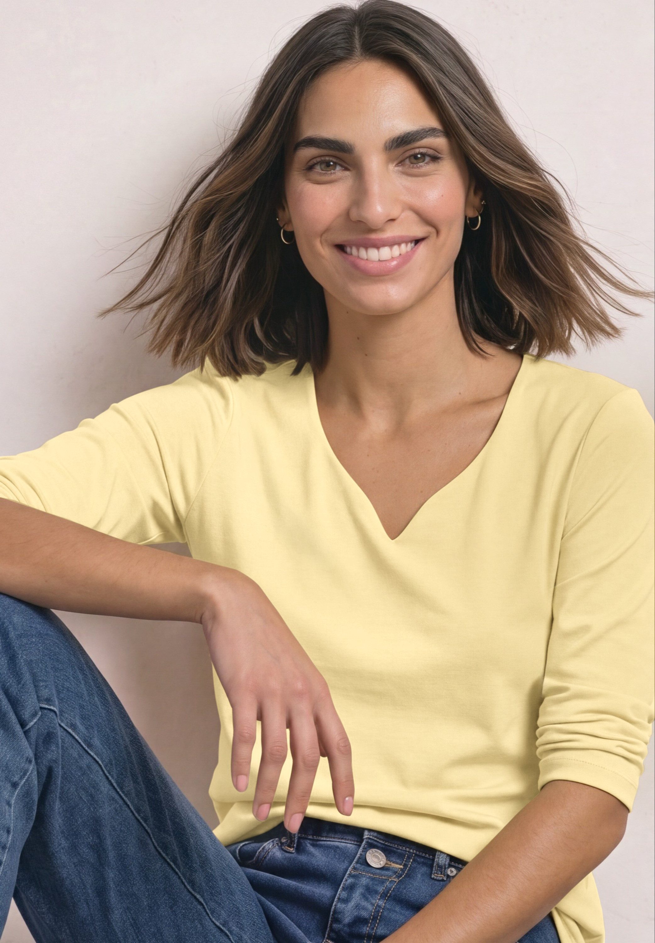 STREET ONE Langarmshirt Herzausschnitt, softe Qualität mit Modalanteil, blickdichte Front
