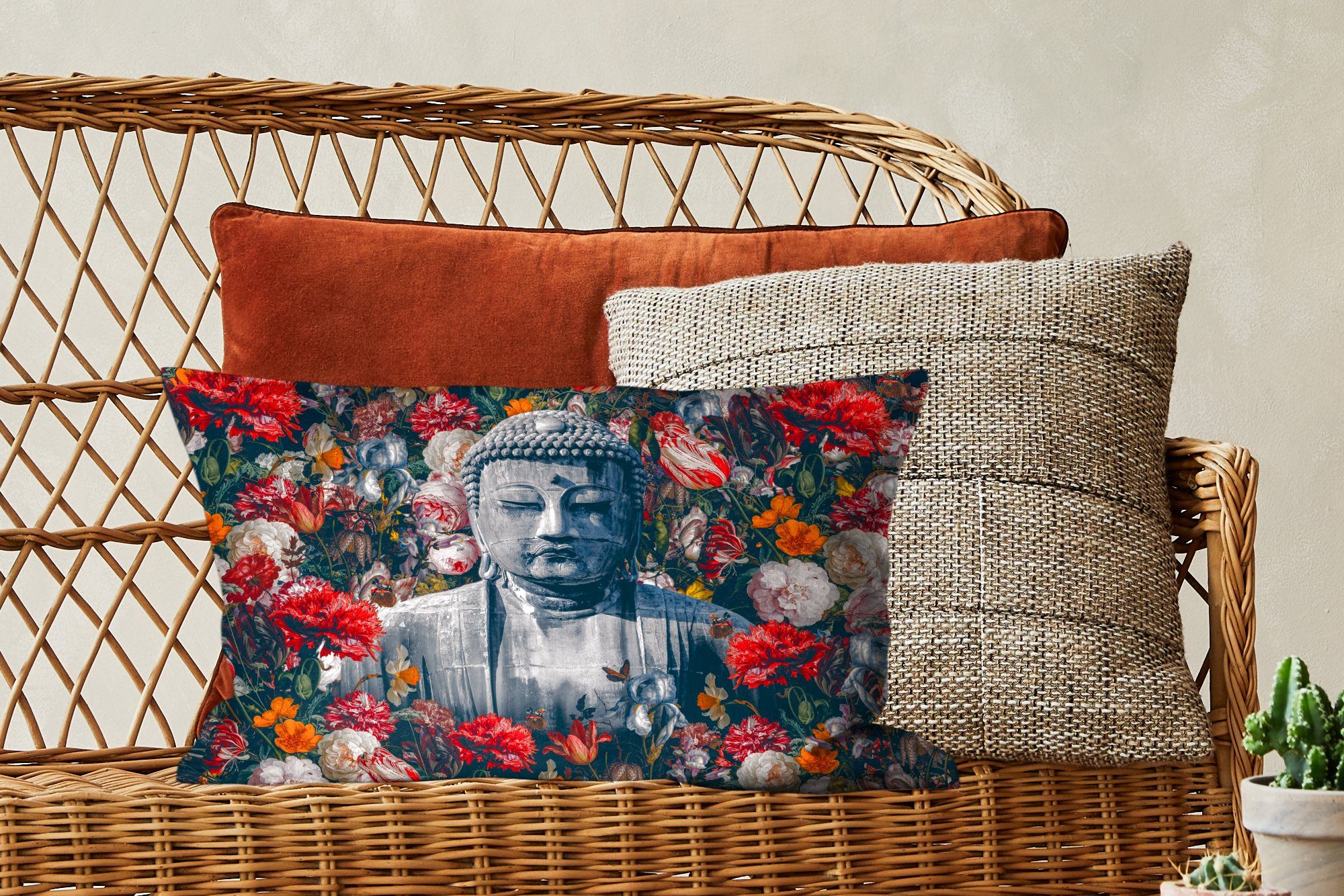 - Buddha Blumen, - Dekokissen Dekokissen Dekoration, mit Schlafzimmer Steine Zierkissen, Füllung, Wohzimmer MuchoWow
