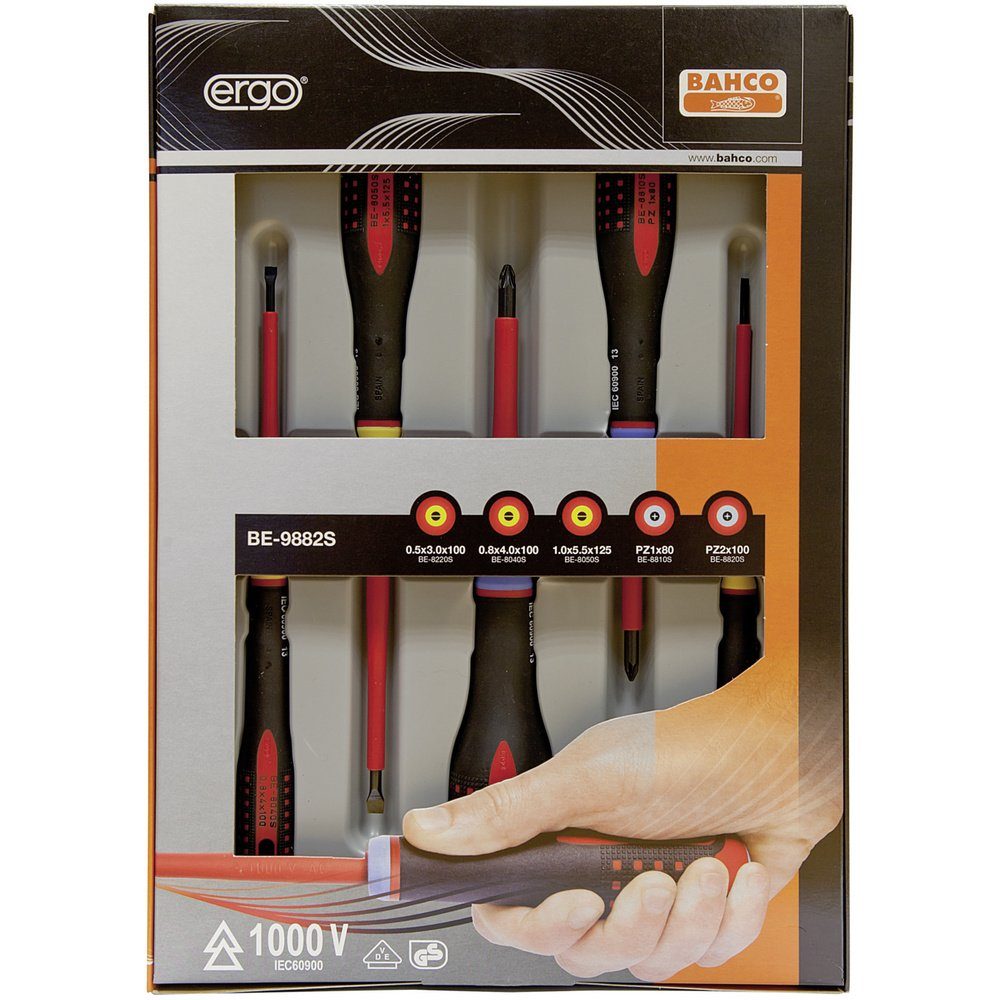 BAHCO Schraubendreher Bahco Ergo Elektriker Schraubendreher-Set 5teilig Schlitz, Kreuzschlit