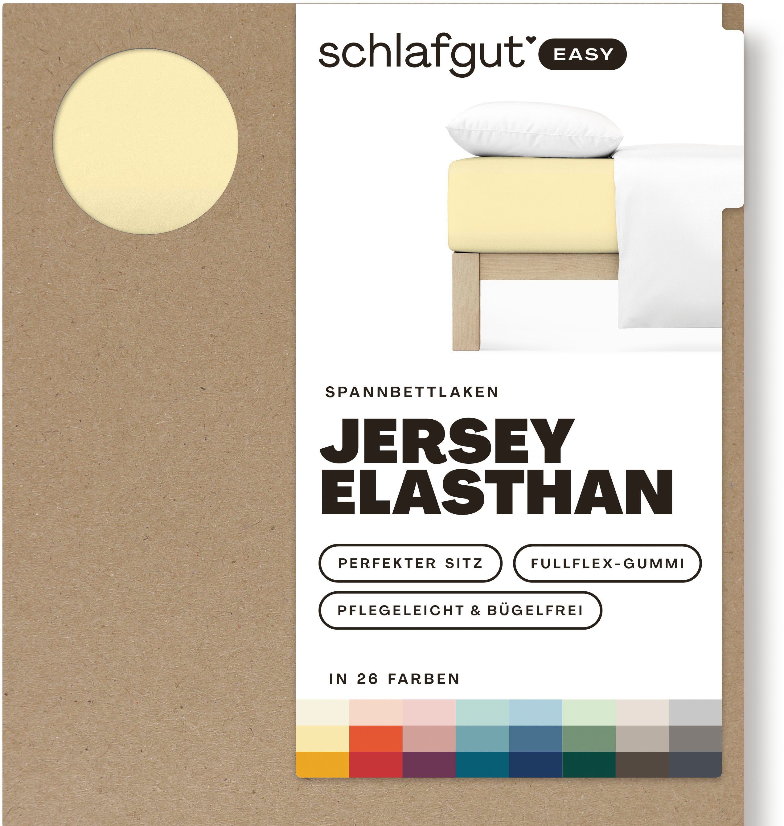 Schlafgut Spannbettlaken EASY JERSEY ELASTHAN Bettlaken, 170 g/m², 95% Baumwolle, 5% Elasthan, Jersey, Gummizug: rundum, (1 Stück), Spannbettlaken bis 30 cm Höhe, bügelfrei, pflegeleicht, perfekter Sitz