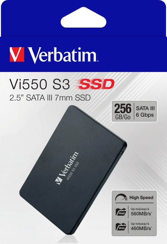 560 MB/S GB) Lesegeschwindigkeit, 460 2,5" S3 Vi550 256GB interne Verbatim (256 MB/S Schreibgeschwindigkeit SSD