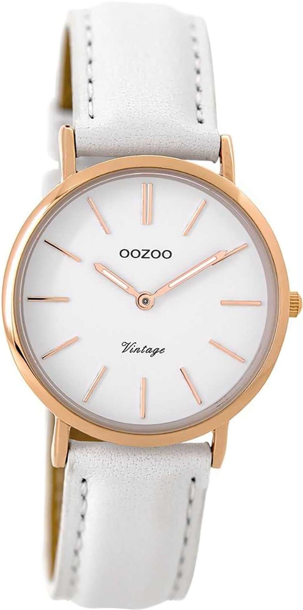 OOZOO Quarzuhr Oozoo Leder Damen Uhr C9317 Quarzuhr, Damenuhr Lederarmband weiß, rundes Gehäuse, mittel (ca. 32mm)