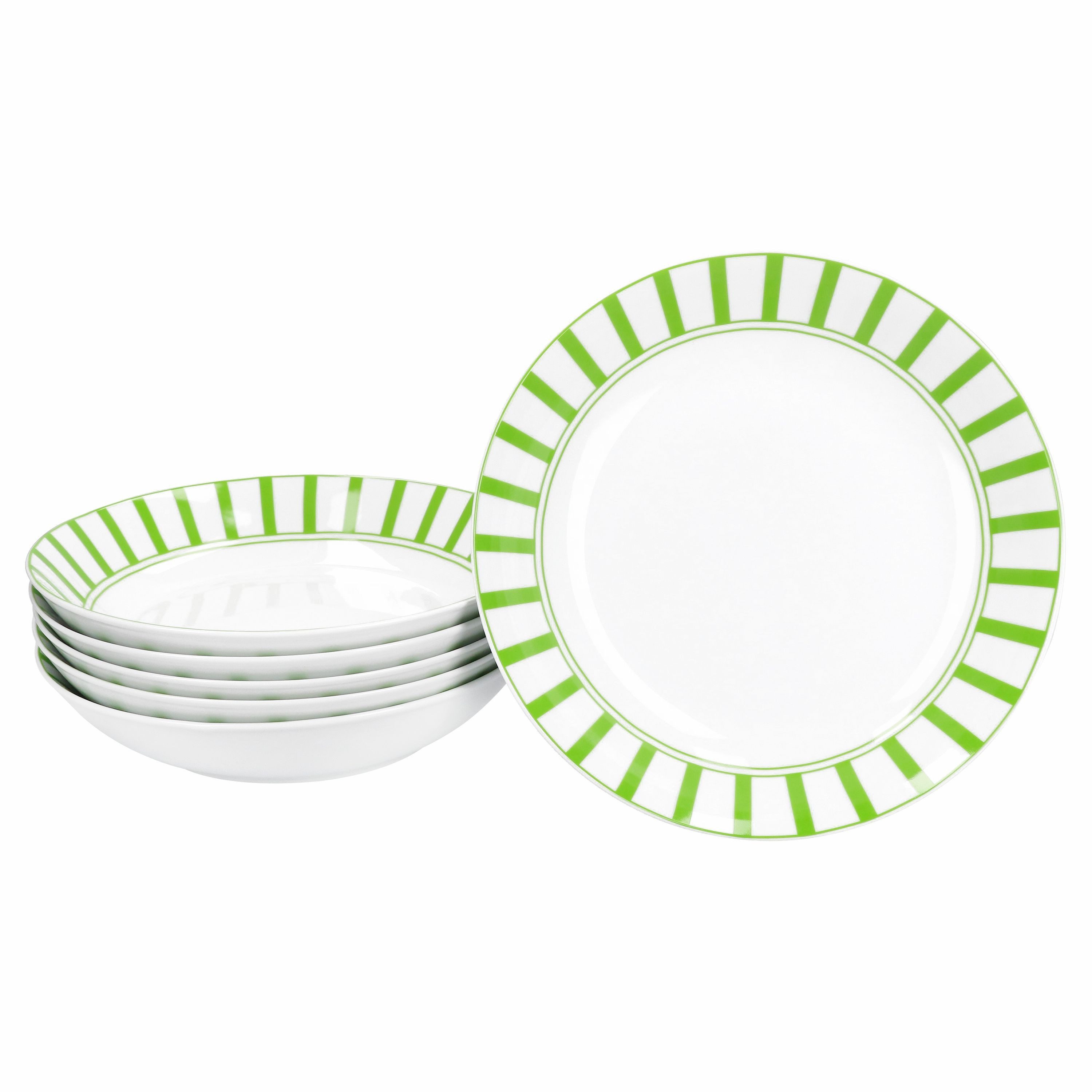 Suppenteller Split grün 6er Set Suppenteller 450ml Porzellan Teller tief Streifen