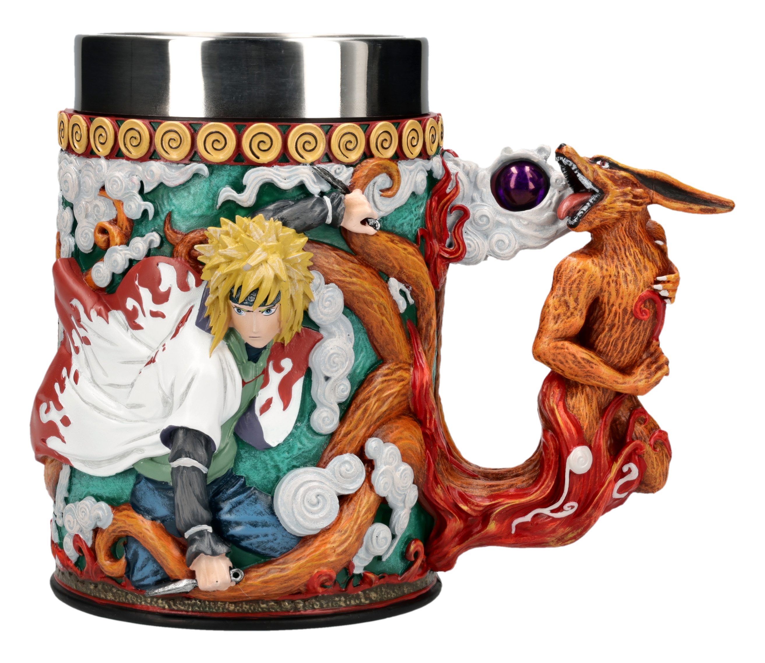 Figuren Shop GmbH Bierkrug Minato Namikaze Krug – Naruto Figur Anime Bierkrug Kurama 600 ml, Kunststein (Polyresin), Edelstahl