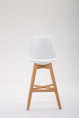 TPFLiving Barhocker Canada mit bequemer Rückenlehne und angenehmer Fußstütze (Barstuhl Hocker für Theke & Küche), 4-Fuß Gestell Holz natur - Sitzfläche: Kunstleder Weiß