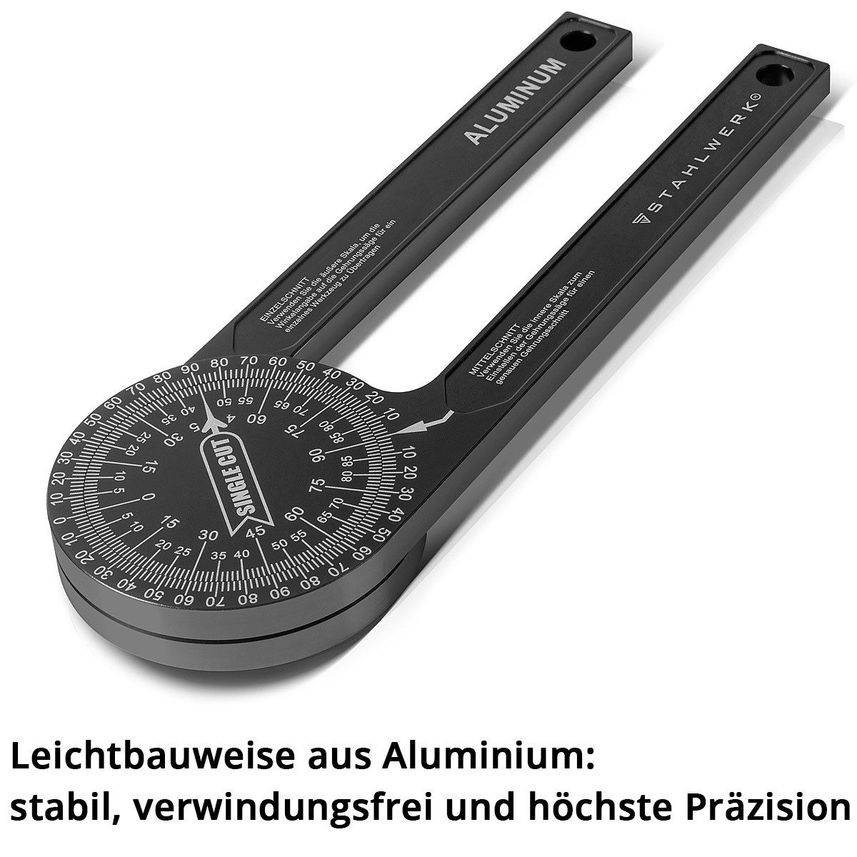 STAHLWERK Winkelmesser Winkelmesser 360° Grad Aluminium, L:22,5 cm, (Set, Einzelartikel), Messbereich von 360° Grad