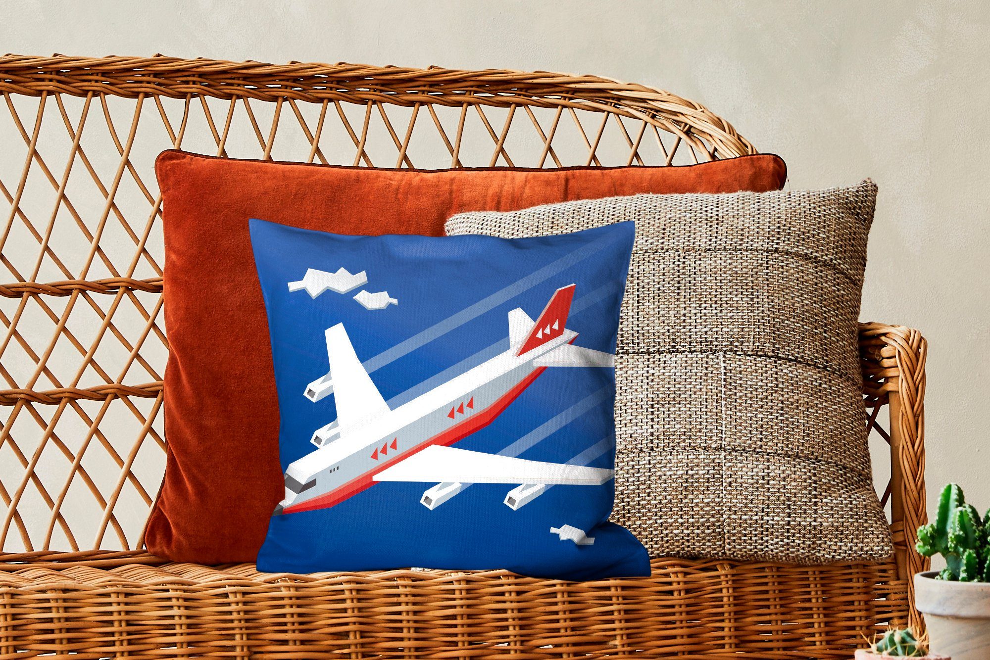 MuchoWow Dekokissen Illustration eines Flugzeugs mit Zierkissen für Füllung für Kinder, Deko, Wohzimmer, Sofakissen Schlafzimmer