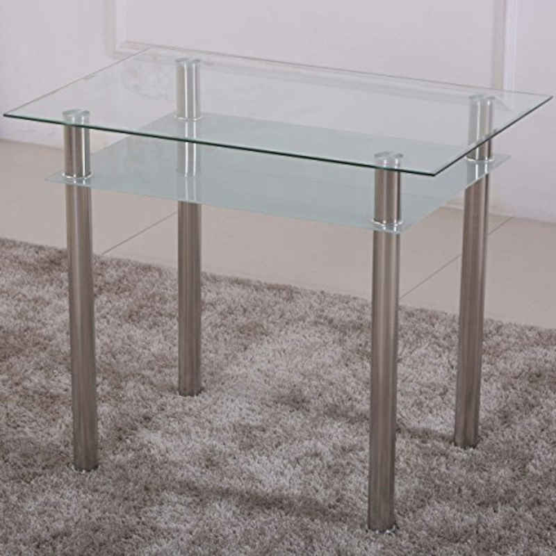 HOOZ Esstisch aus Glas mit 6 mm Sicherheitsglas & Facettenschliff 90 x 60 x 75cm (Glastisch, 1-St., zusätzlicher Stauraum), satinierte Ablagefläche