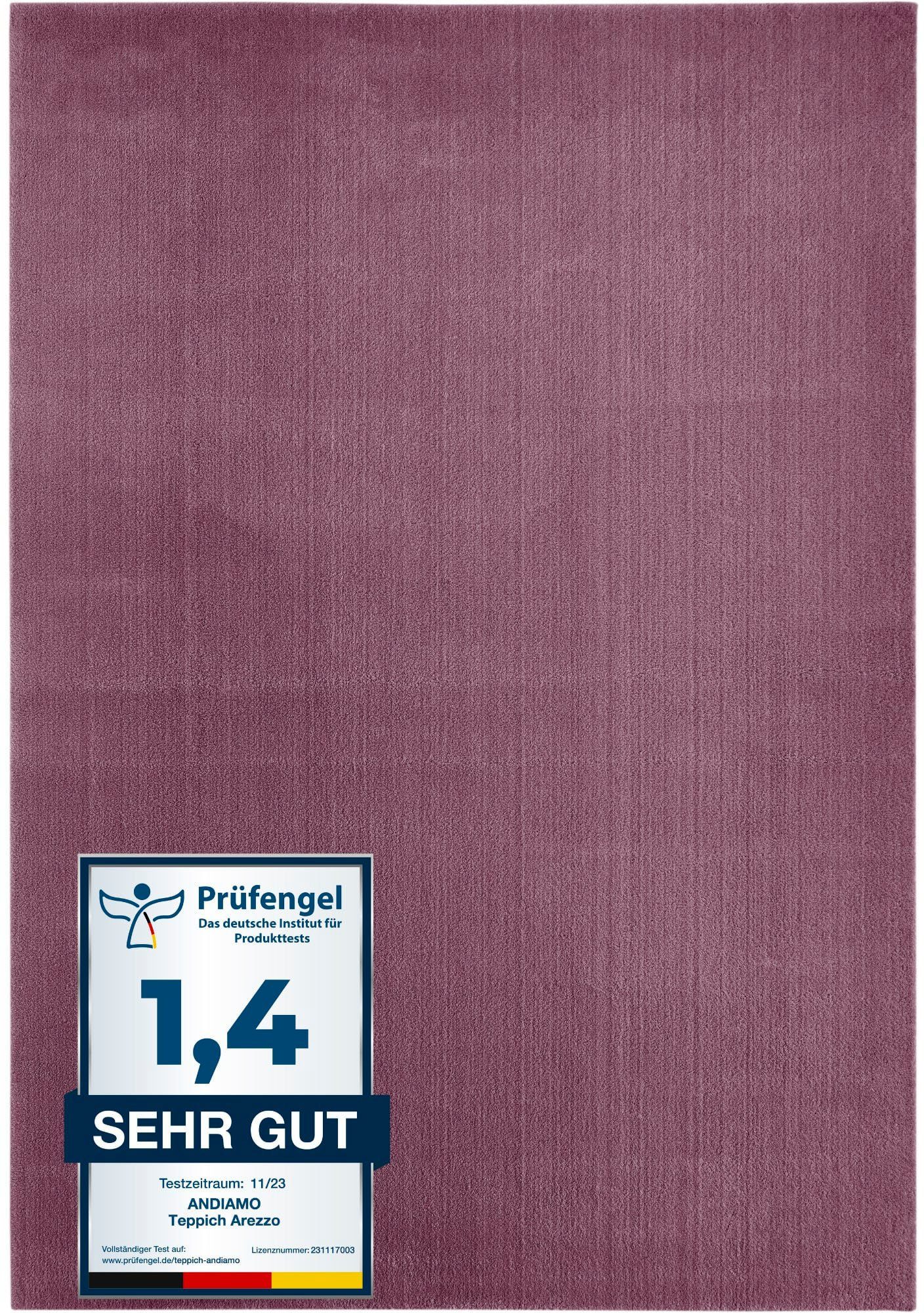 Andiamo Teppich Arezzo, rechteckig, Höhe: 16 mm, Uni Farben, weicher Flor, waschbar, ideal im Wohnzimmer & Schlafzimmer