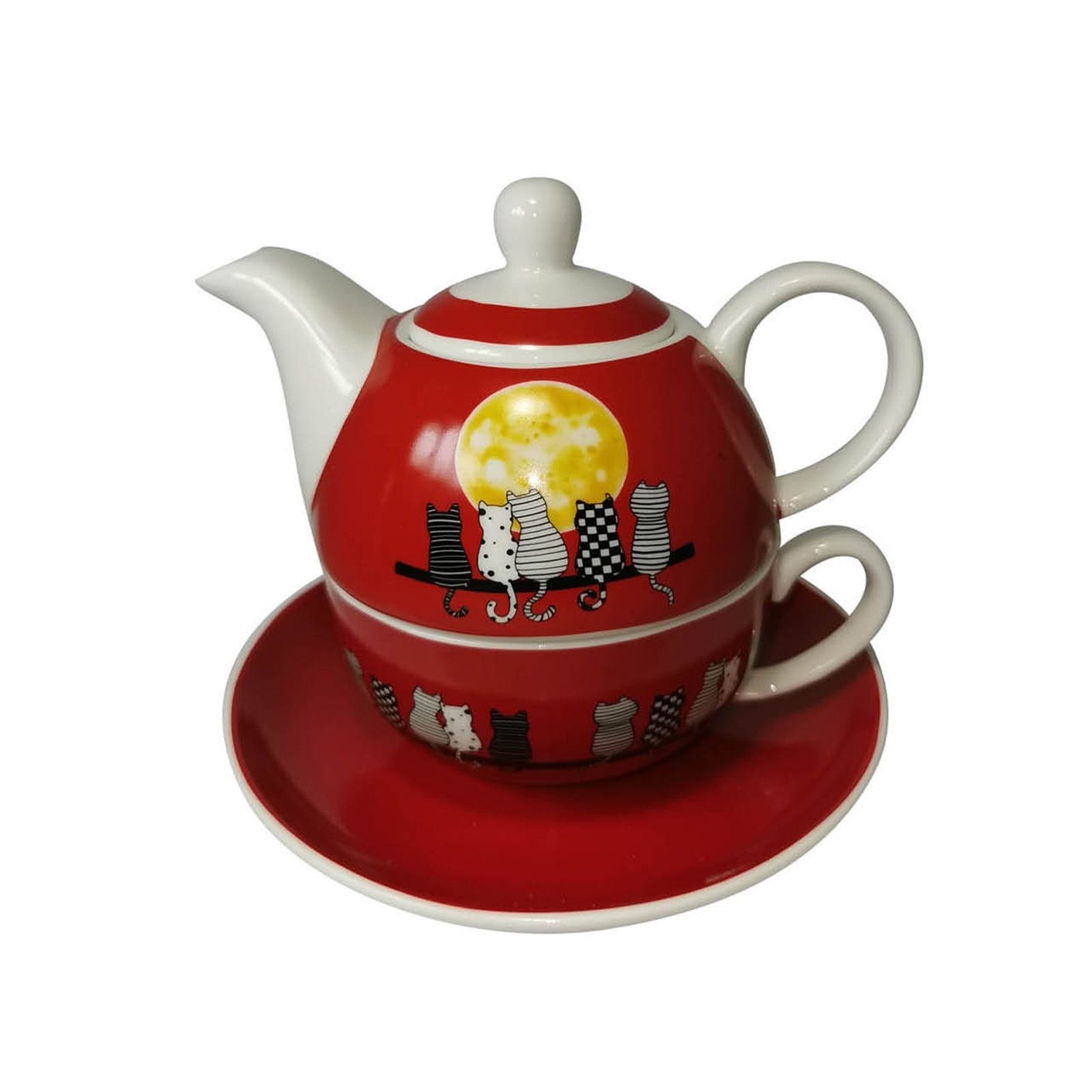 Jameson + Tailor Teekanne Tea for One Mondkatze, 0.3 l, (Stück, 1 Teekanne mit Tasse und Untertasse), Set Teekanne Teetasse