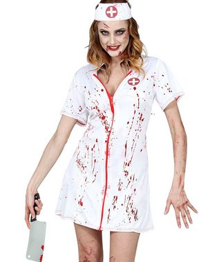 Karneval-Klamotten Zombie-Kostüm Blutige Horror Krankenschwester Kostüm Damen, Frauenkostüm Halloween, weißes Kleid mit Haube und Blutflecken