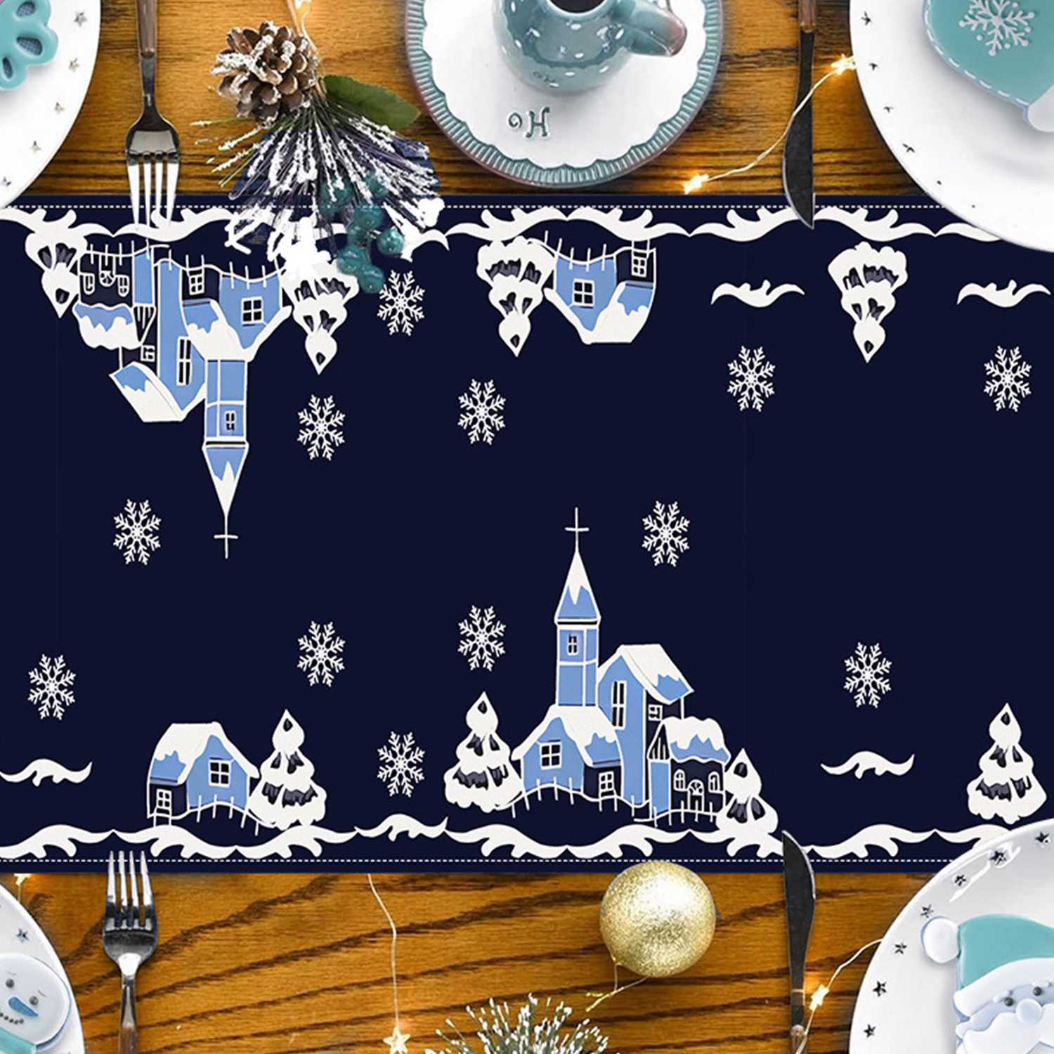 LAPAPRO Tischläufer Weihnachtlicher Leinen Tischläufer mit Druck Festliche Tischdekoration