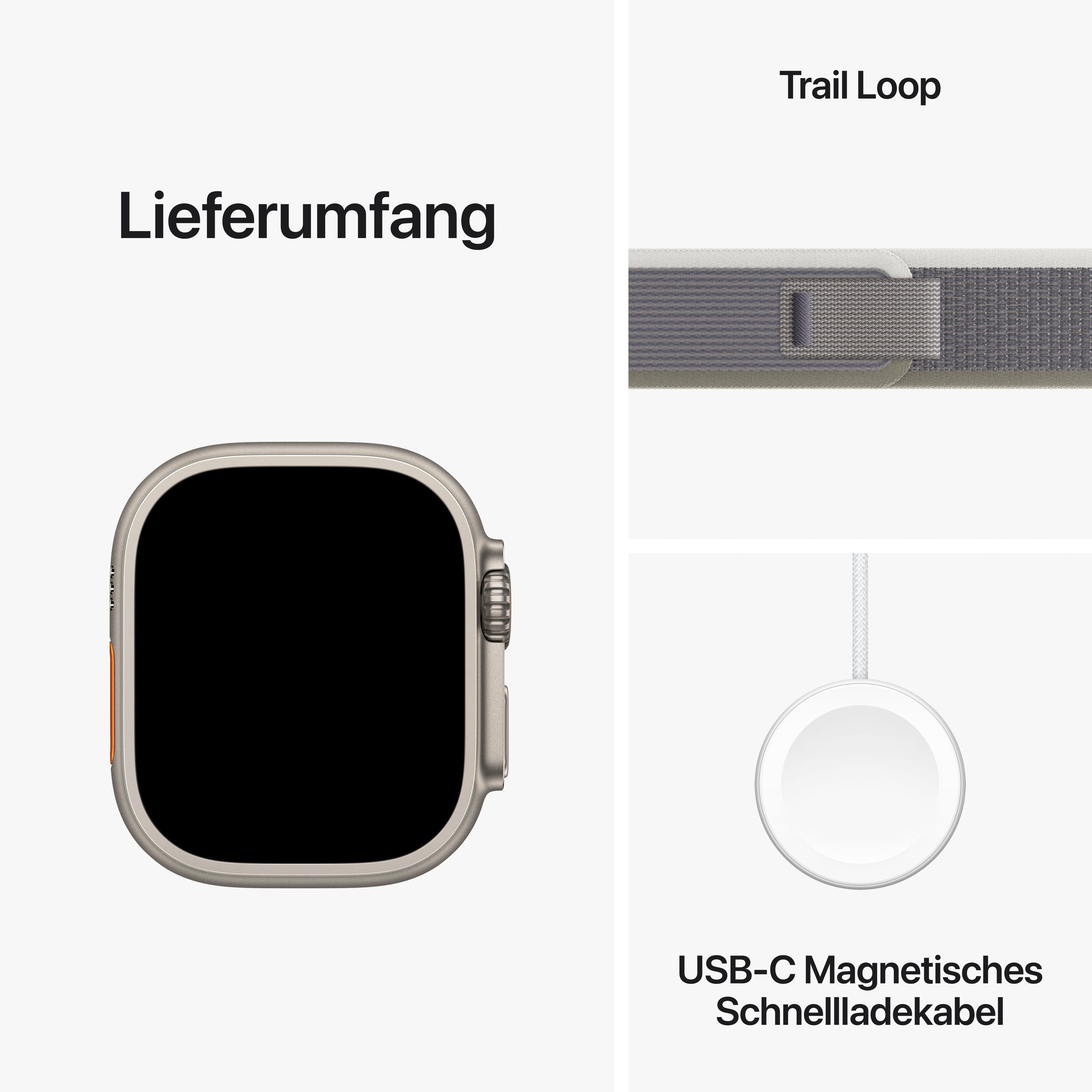 Apple Watch Ultra 2 GPS Zoll, Loop 49 M/L Smartwatch + Titanium cm/1,92 (4,9 mm Cellular 10), Titanium/Green/Grey Watch OS Trail