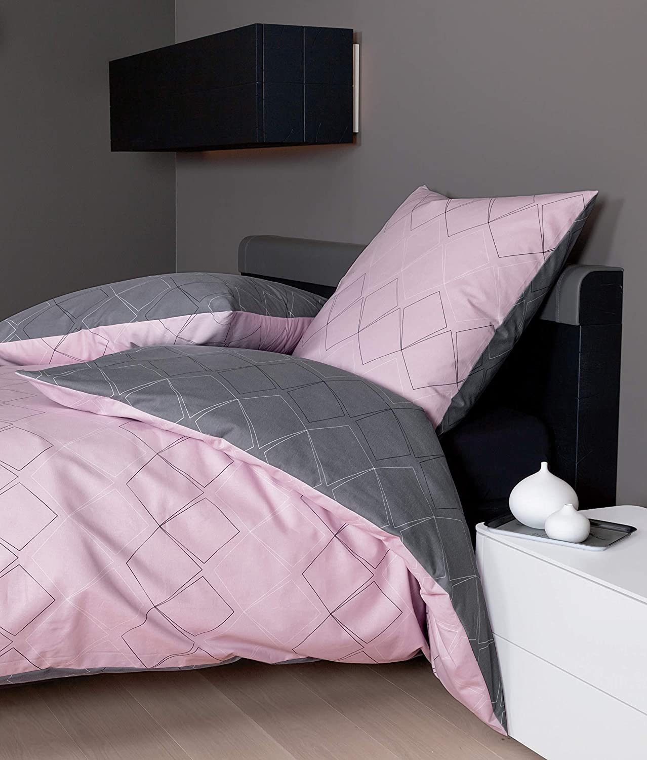 Janine Bettwäsche Bettbezug 135x200 80x80 geometirisch gestreift grau rosa günstig online kaufen