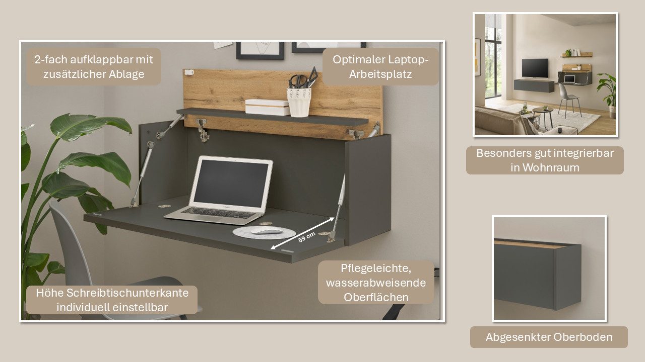 Home affaire Büromöbel-Set CiTY/GiRON, (Set, 4-tlg), Wandsekretär, Home Office