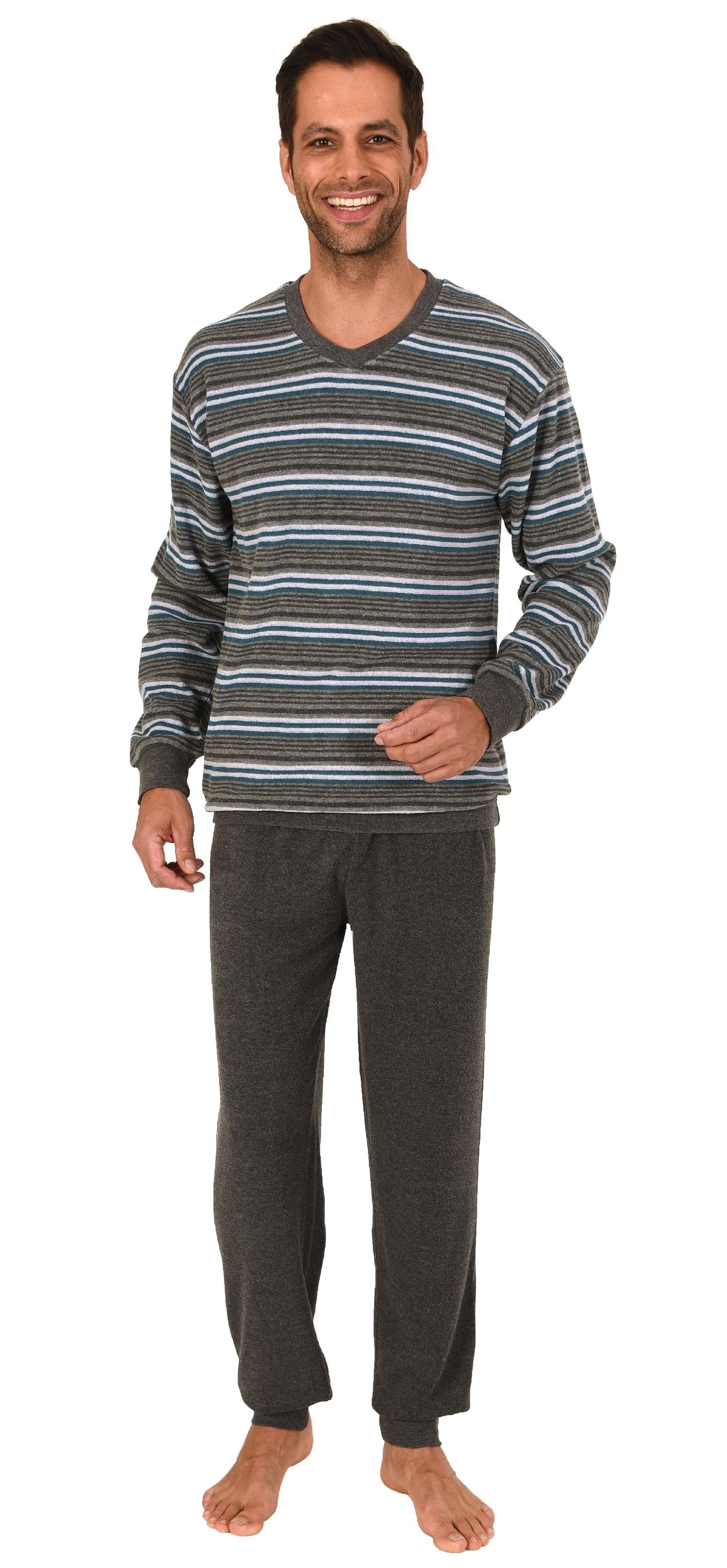 Normann Pyjama Herren Frottee Schlafanzug mit Bündchen in Streifenoptik - 2 günstig online kaufen