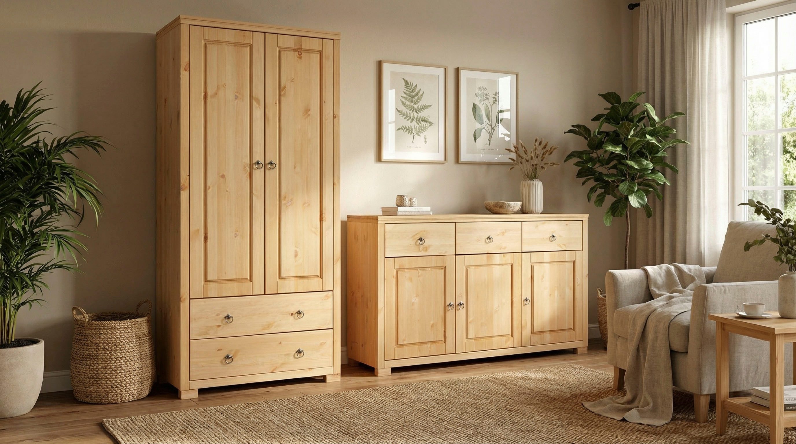 OTTO home Kleiderschrank Gotland; Wäscheschrank, Mehrzweckschrank mit Schubladen, Landhausstil (B/H/T ca: 80cmx178cmx40cm) massive Kiefer, FSC® zertifiziert, langlebige Qualität trifft Stil