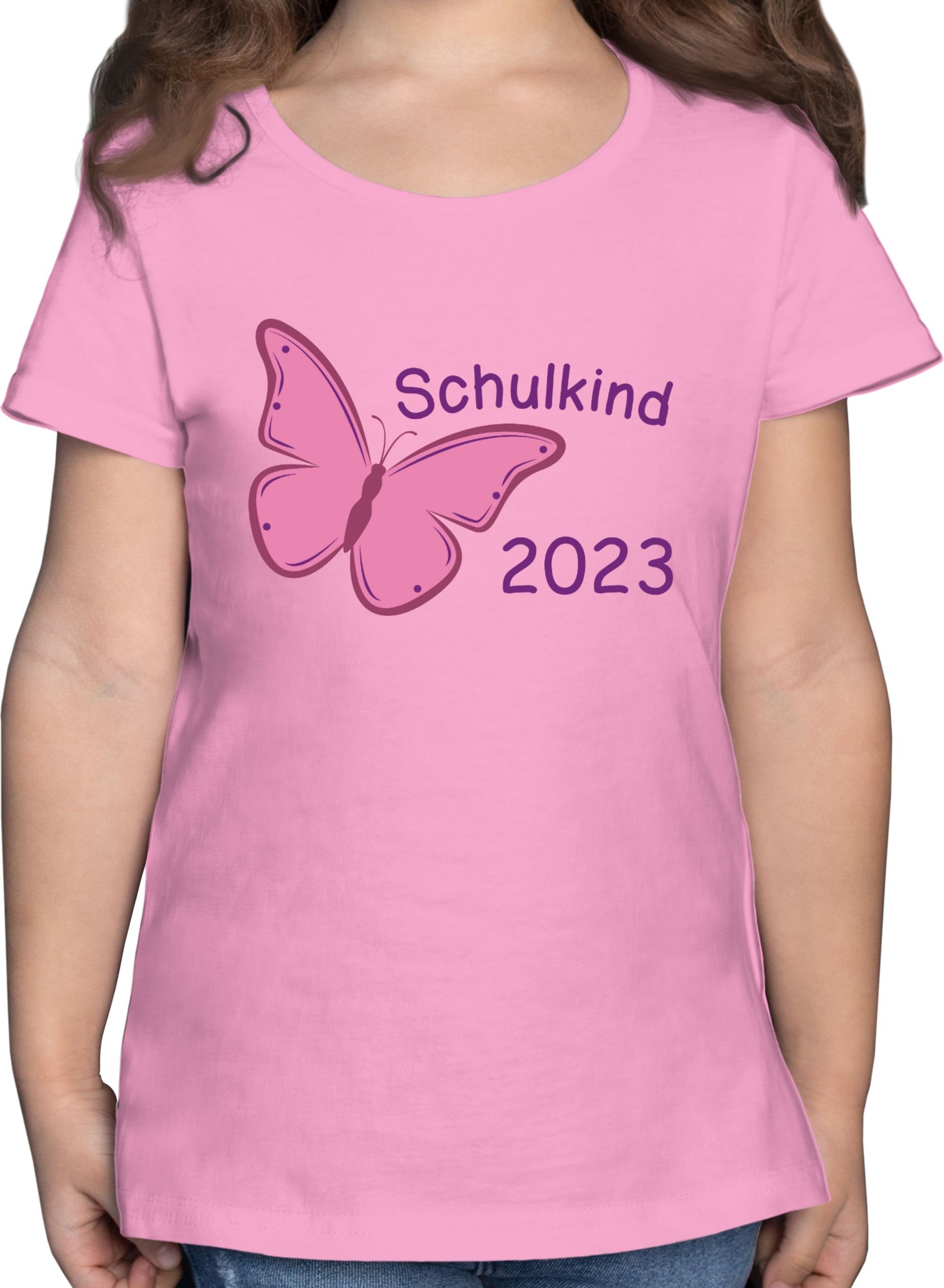 Shirtracer T-Shirt Schulkind 2023 Schmetterling Einschulung Mädchen 1 Rosa