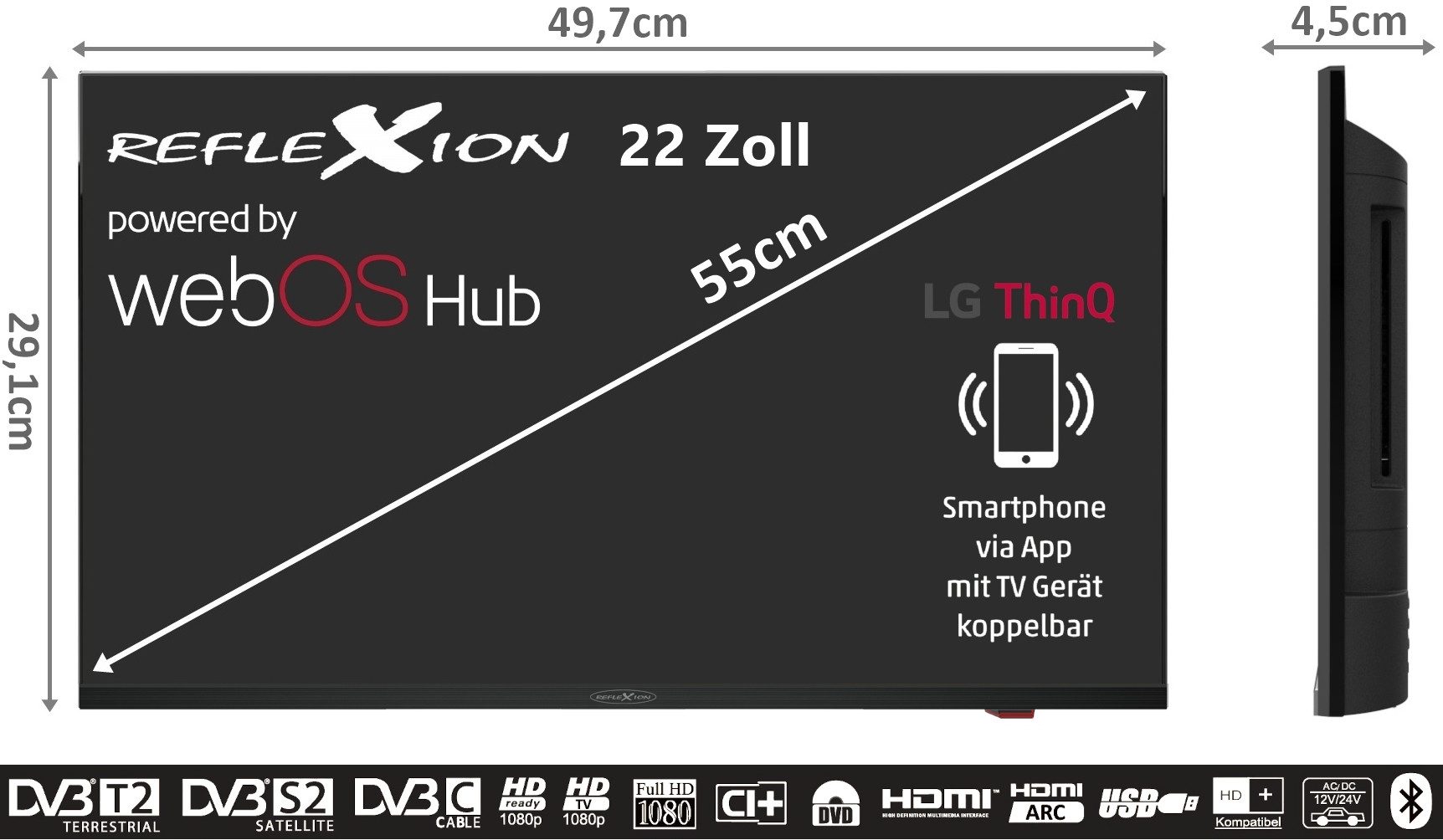LDDX22iBT 55 cm (22") LED-TV mit DVD-Spieler schwarz, Full HD, Smart-TV, DVB-T2/DVB-C/DVB-S2