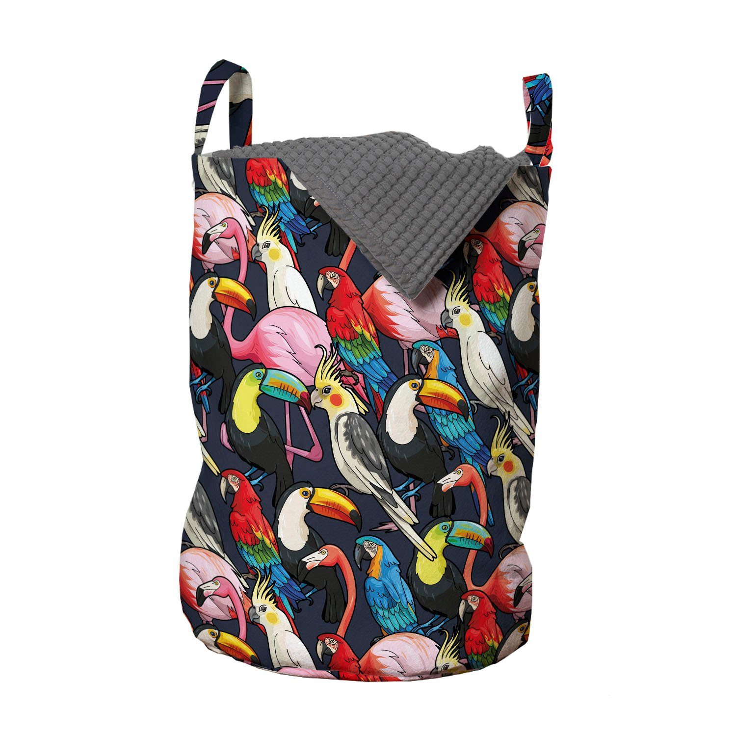 Abakuhaus Wäschesäckchen Wäschekorb mit Griffen Kordelzugverschluss für Waschsalons, Tier Bunte Exotische Vögel