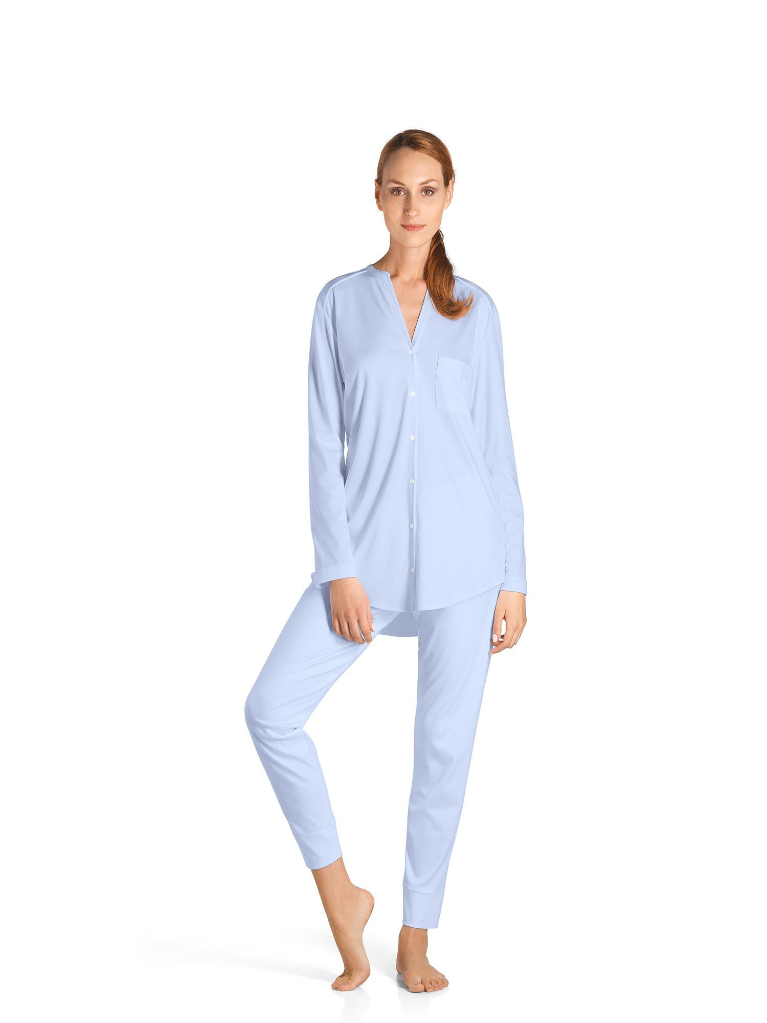 Hanro (1 tlg) Pyjama glow Langarm blue Essence, Pure