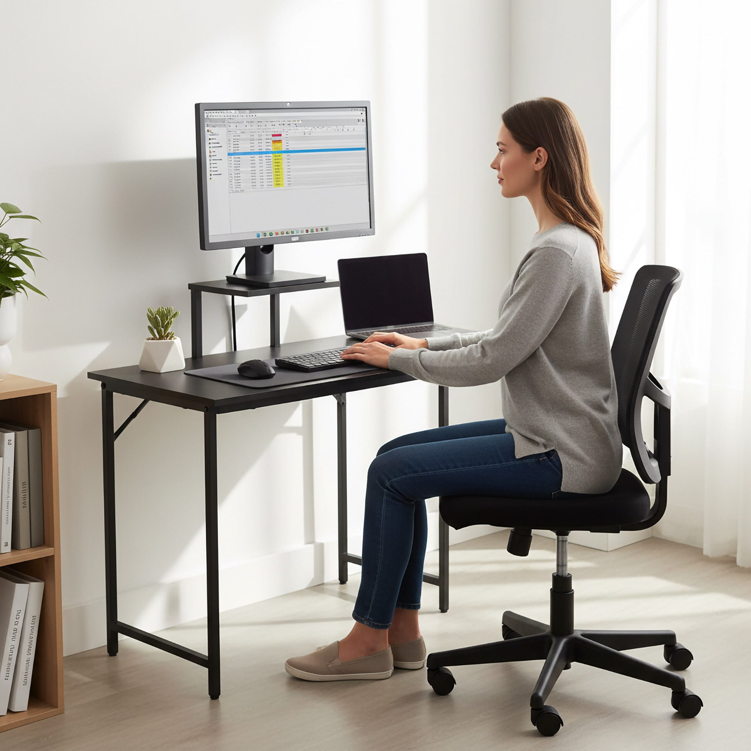 relaxdays Computertisch Schreibtisch mit Monitoraufsatz