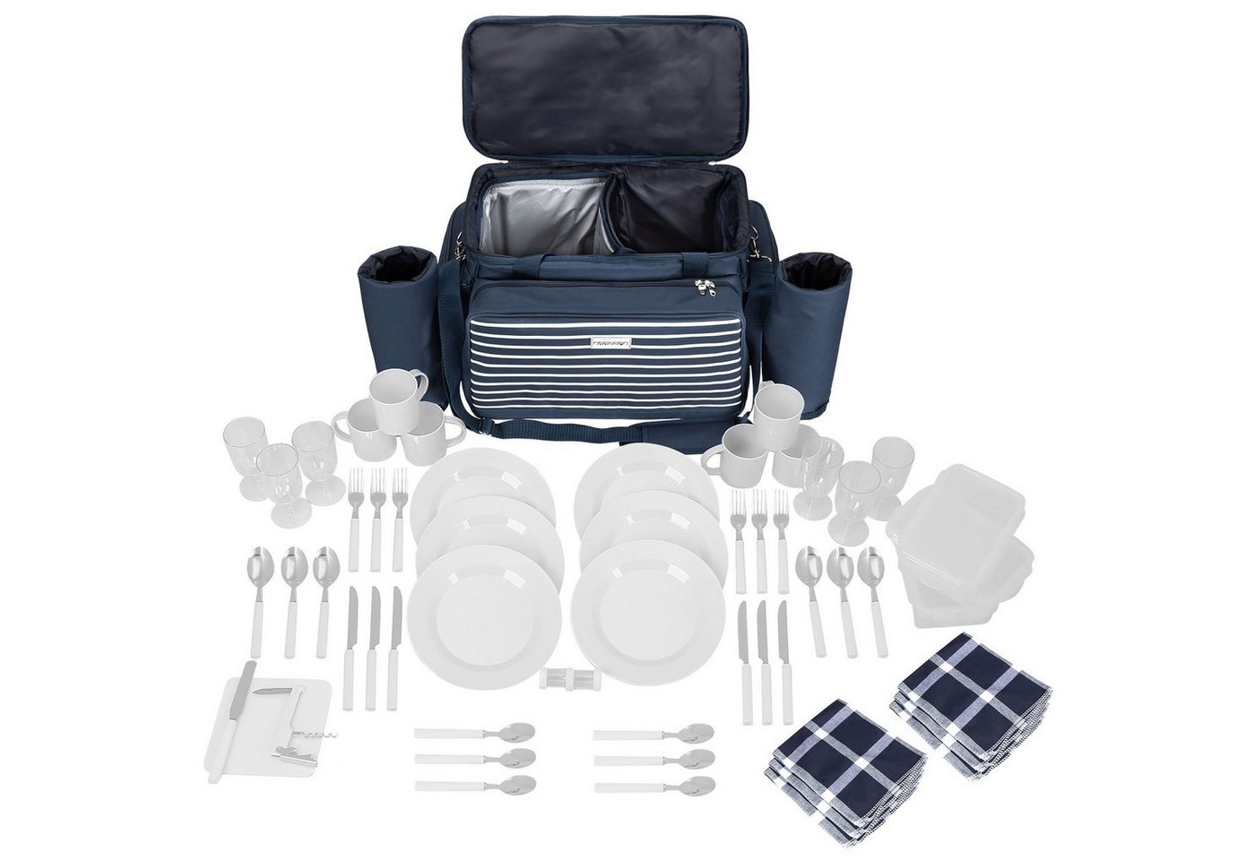 anndora Picknickkorb XXL Picknicktasche 6 Personen Vollausstattung 57 Teile, isoliertes geräumiges Hauptfach - verstellbarer abnehmbarer Tragegurt
