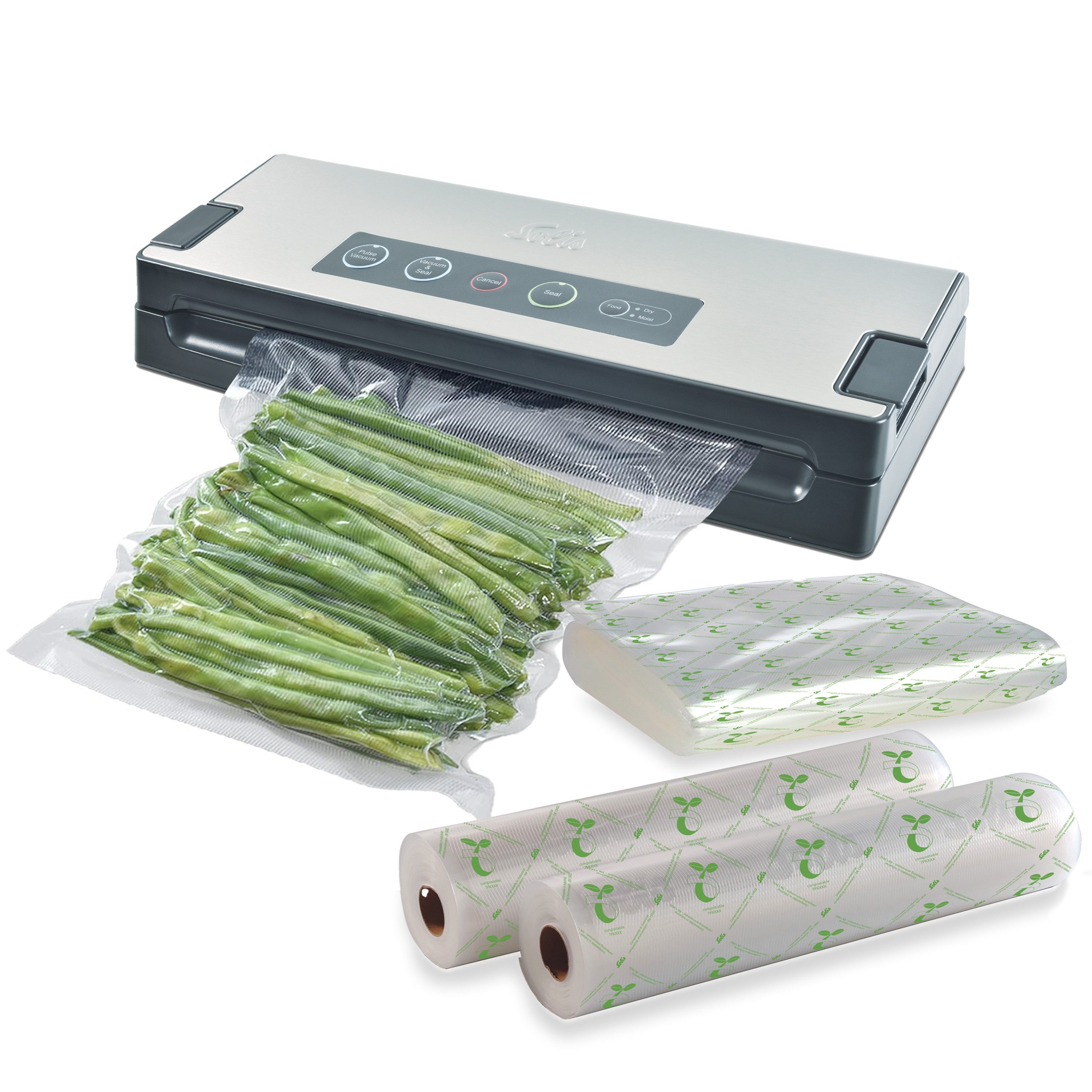 SOLIS OF SWITZERLAND Вакуумні пакувальники Vac Premium, Typ 574, Vorteilspack, Rollenbreite 30 cm, 110W, 2,5 mm Schweißnaht, Vakuumschlauch, inkl. 60 Beutel & 4 Rollen
