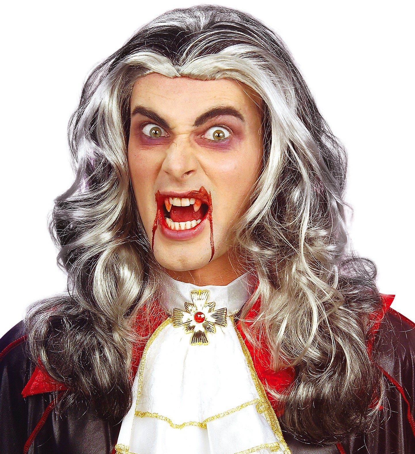 Widmann S.r.l. Kostüm-Perücke Langhaar Perücke zum Vampir Kostüm, Grau