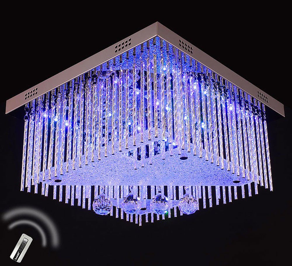 Starterkit Dorina, Lampe Wohnzimmer LED Kristall wechselbar G9 Deckenleuchte 5x Lichtfarbe LED Fernbedienung, Farbwechsel Deckenlampe in RGB und für Warmweiß, Stärke Glitzer 40x40cm Schlafzimmer mit Lewima beliebig,