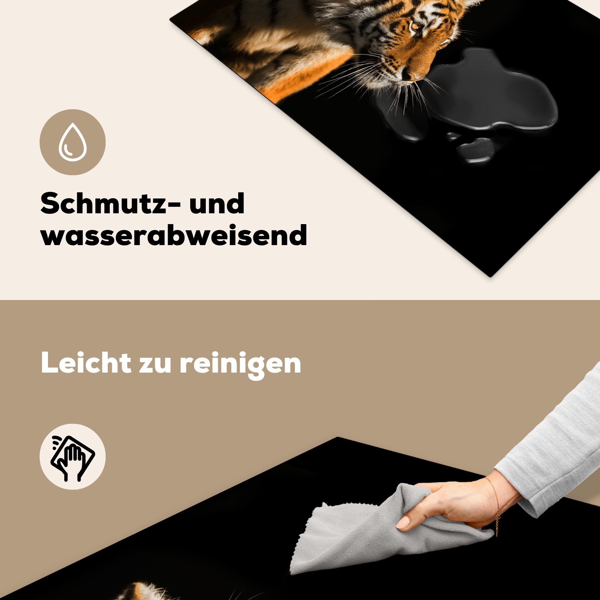 MuchoWow Herdblende-/Abdeckplatte Tiger (1 Induktionskochfeld 81x52 für küche, Schutz tlg), Ceranfeldabdeckung Sonne, - cm, Vinyl, Jagd - die