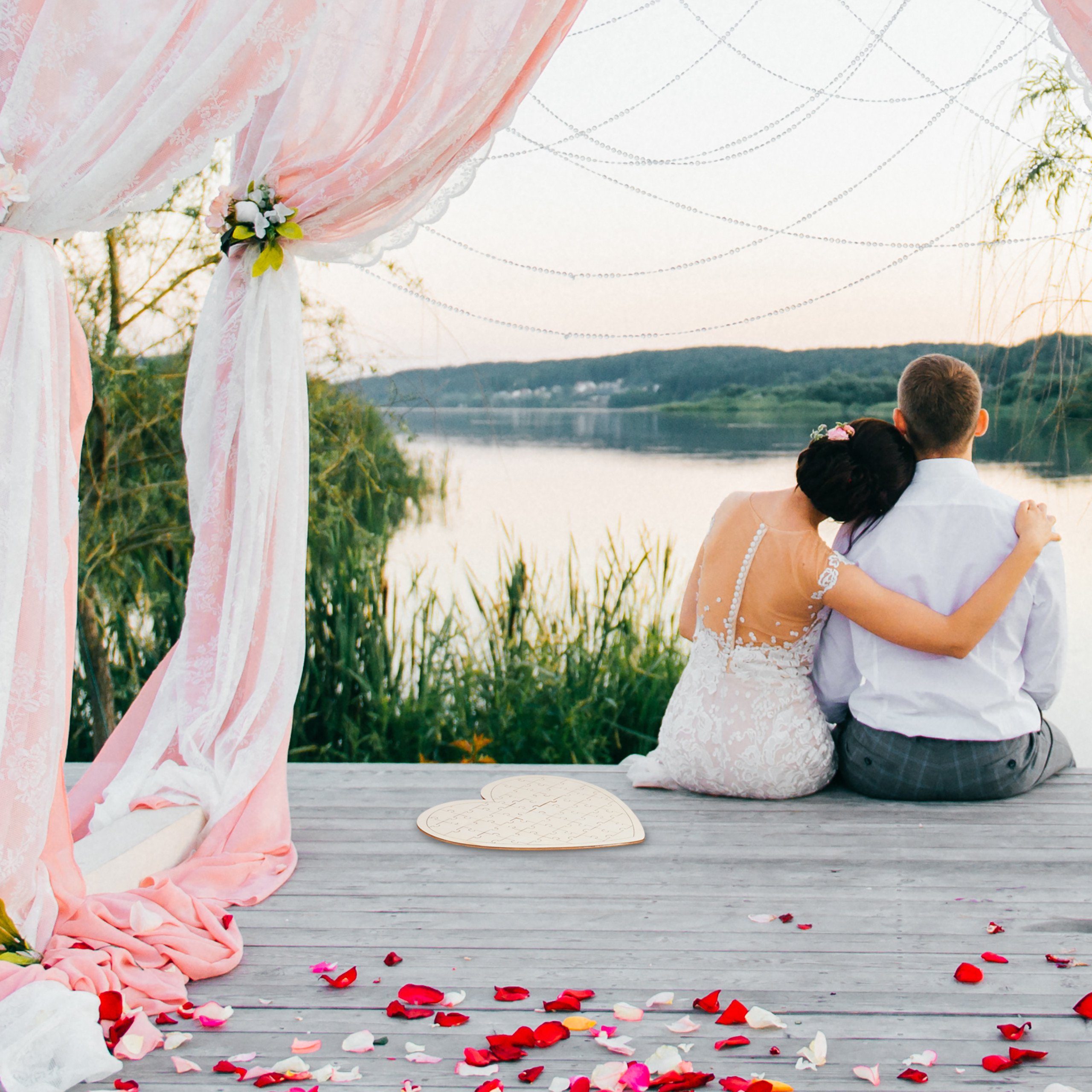 relaxdays Puzzle Herzpuzzle Hochzeit aus Holz, Puzzleteile