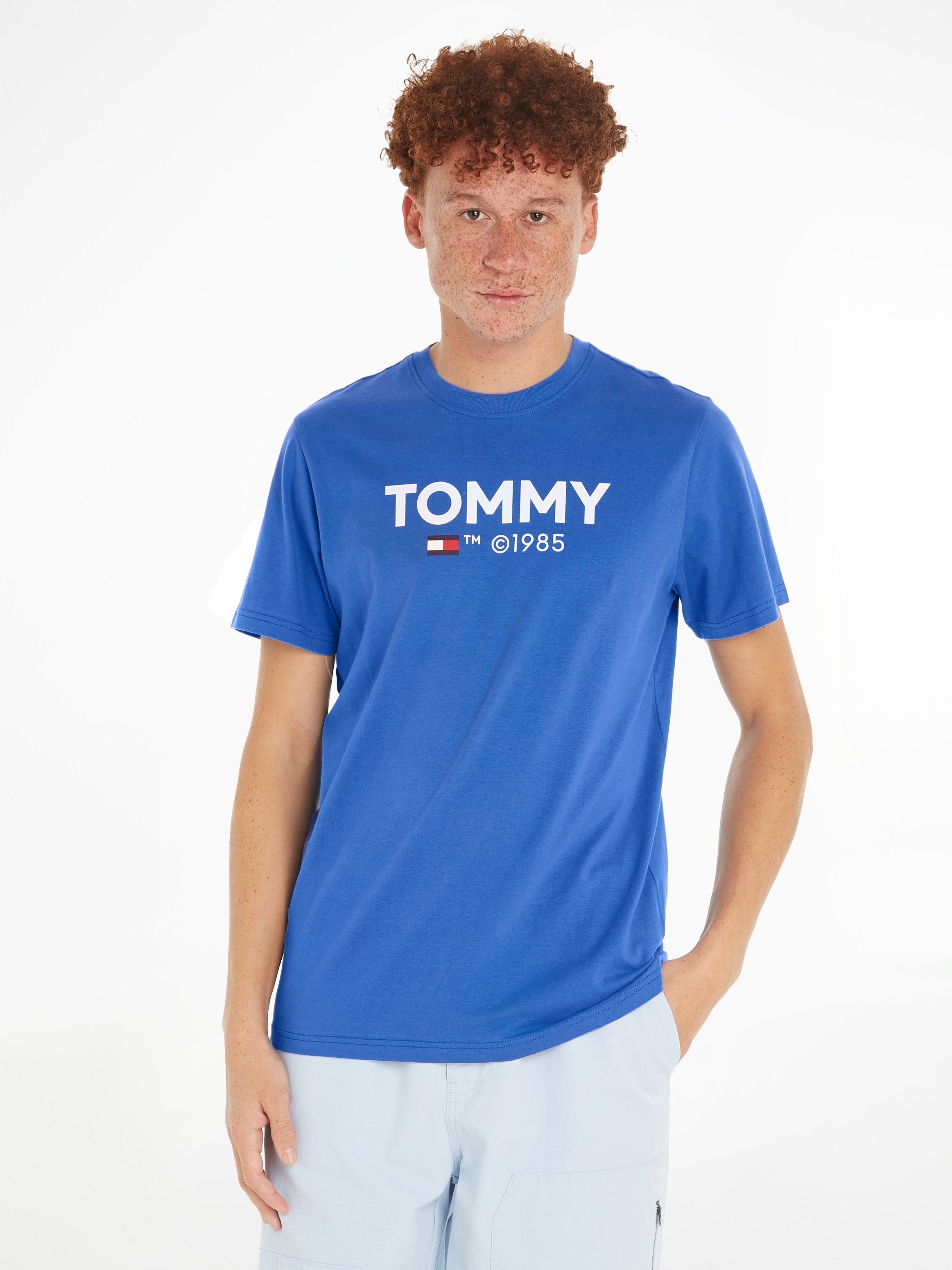 Tommy Jeans T-Shirt TJM SLIM ESSENTIAL TOMMY TEE mit großem Tommy Druck auf der Brust Meridian Blue
