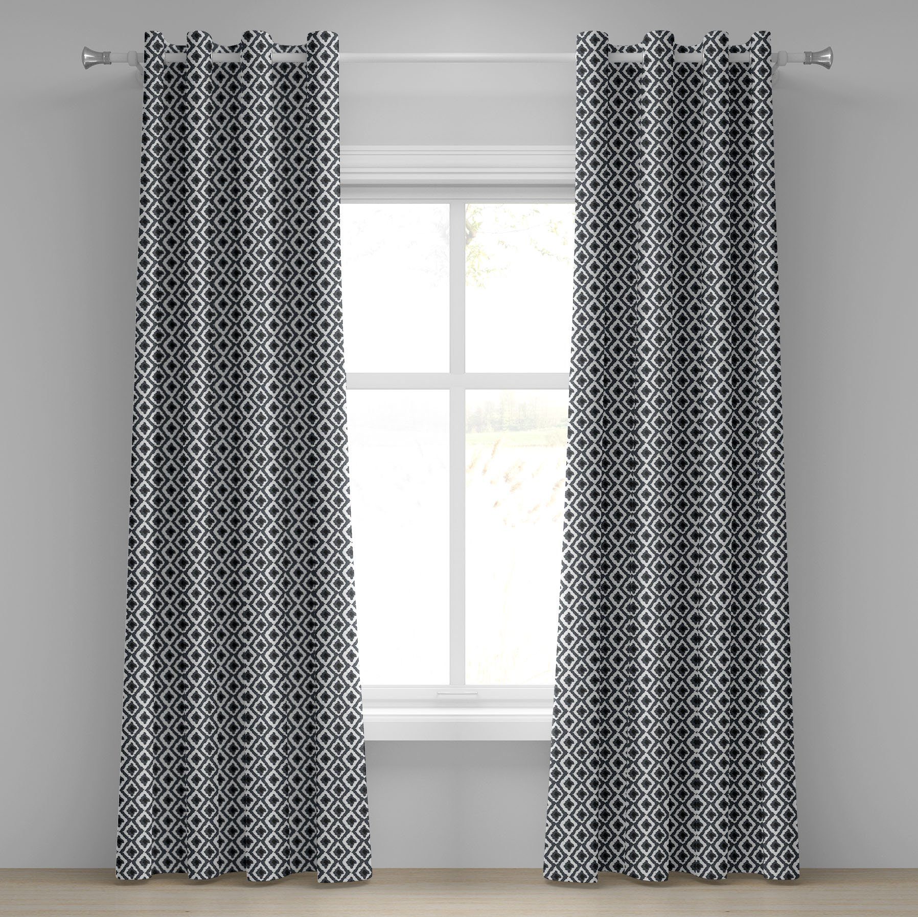 Gardine Dekorative 2-Panel-Fenstervorhänge für Schlafzimmer Wohnzimmer, Abakuhaus, Geometrisch Rhombus und Zigzags