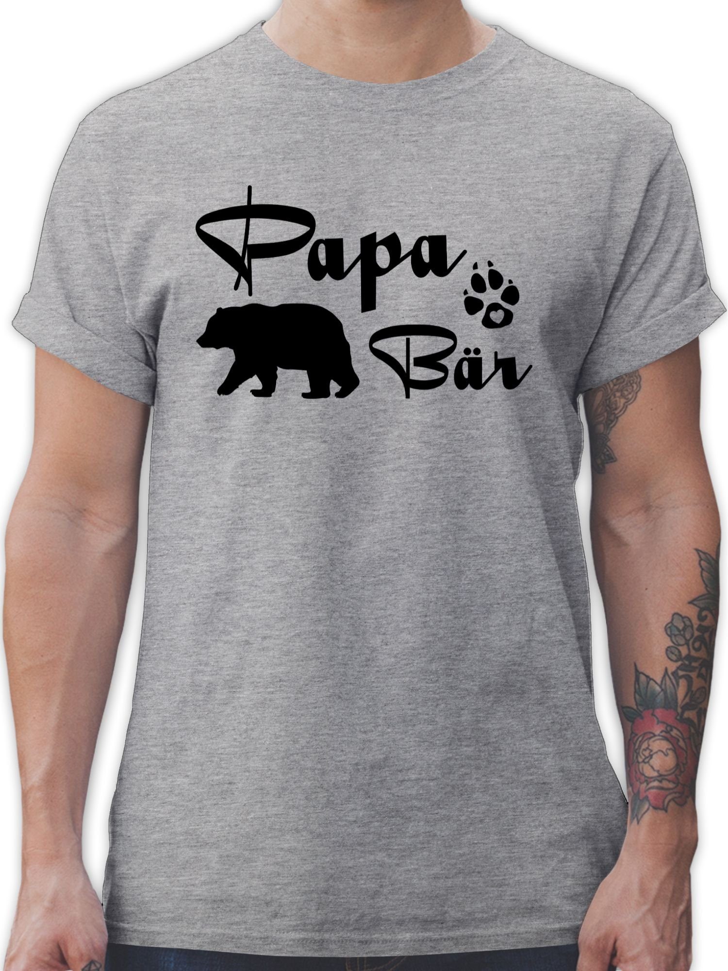 Shirtracer T-Shirt Papa Bär Lettering Vatertag Geschenk für Papa 01 Grau meliert