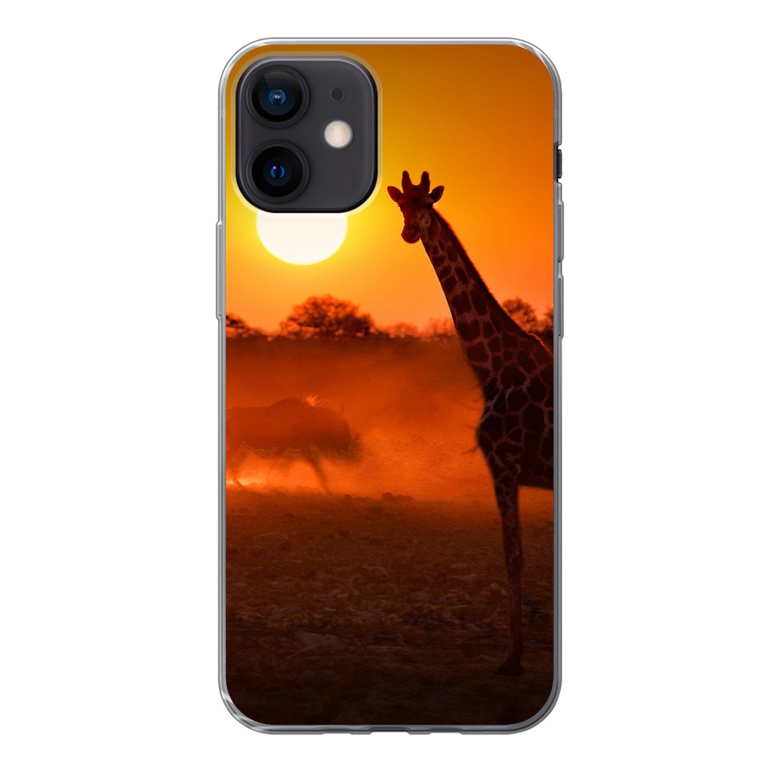 Handyhülle für Apple iPhone 12 Giraffe - Sonne - Savanne