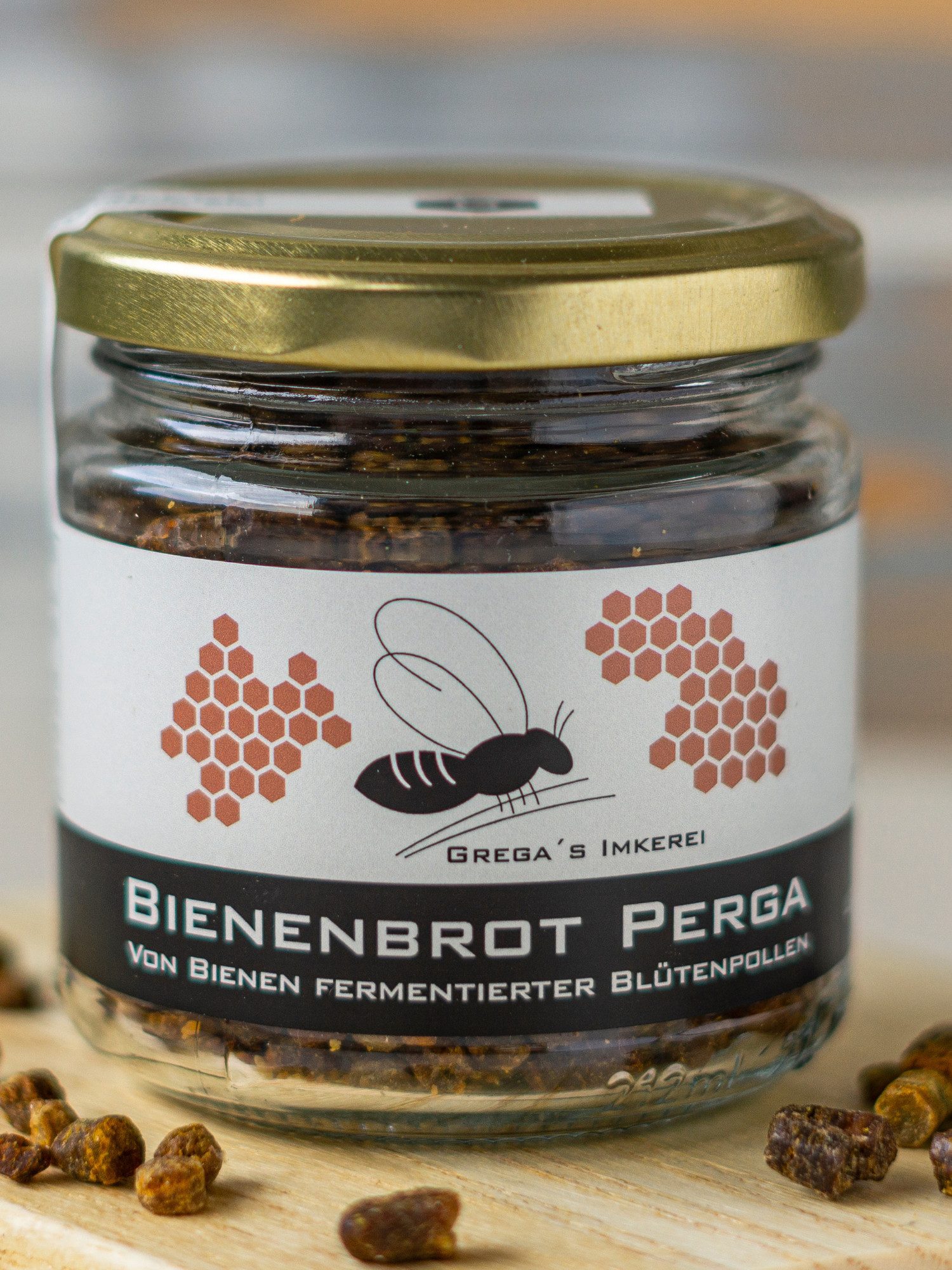 Grega´s Imkerei Honig Bienenbrot (Perga) 100g, 1 x 100 g, (im Glas), Fermentierte Blütenpollen- schonend getrocknet für höchste Qualität