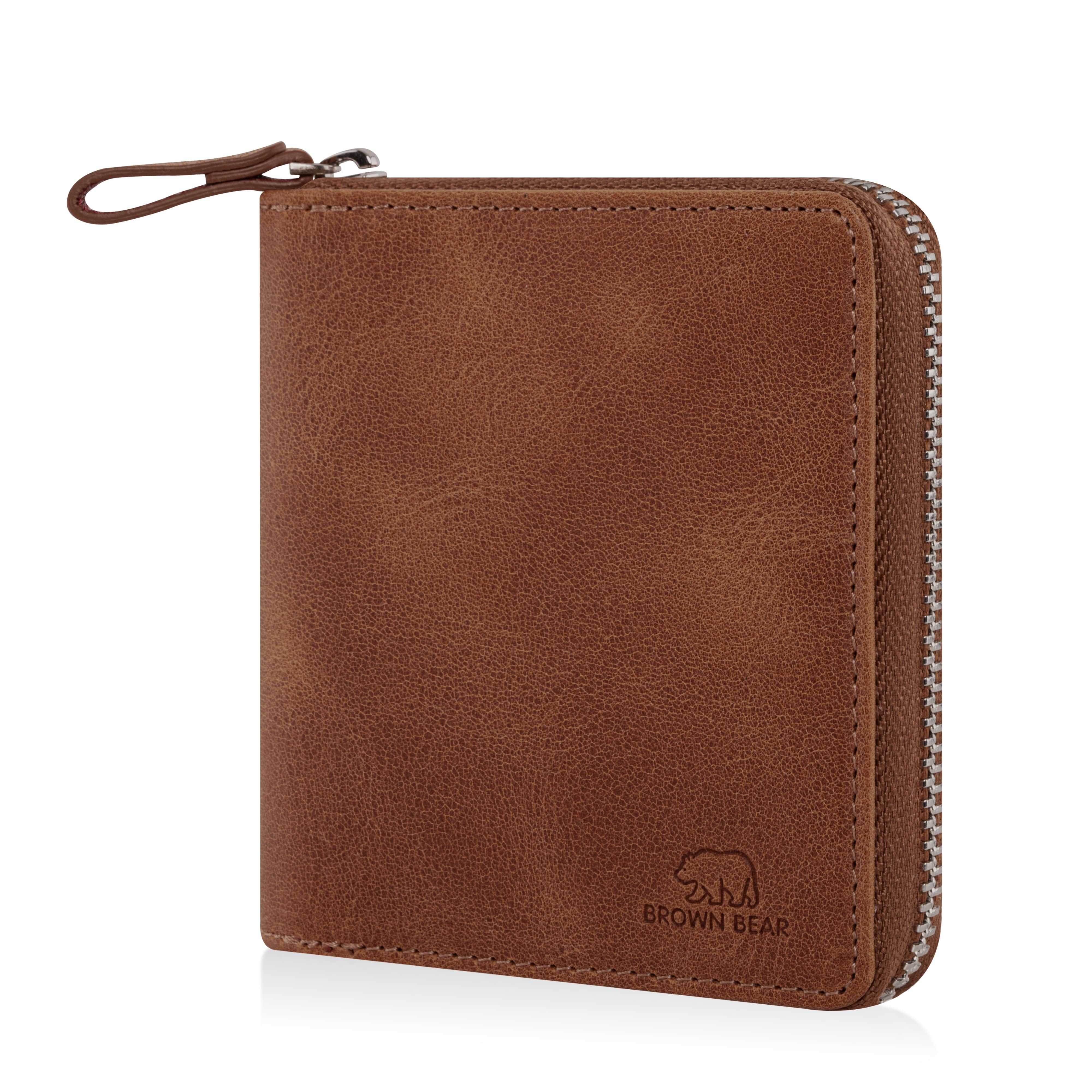 Brown Bear Geldbörse Max aus Echtleder mit umlaufendem Reißverschluss, Farbe Braun-Vintage