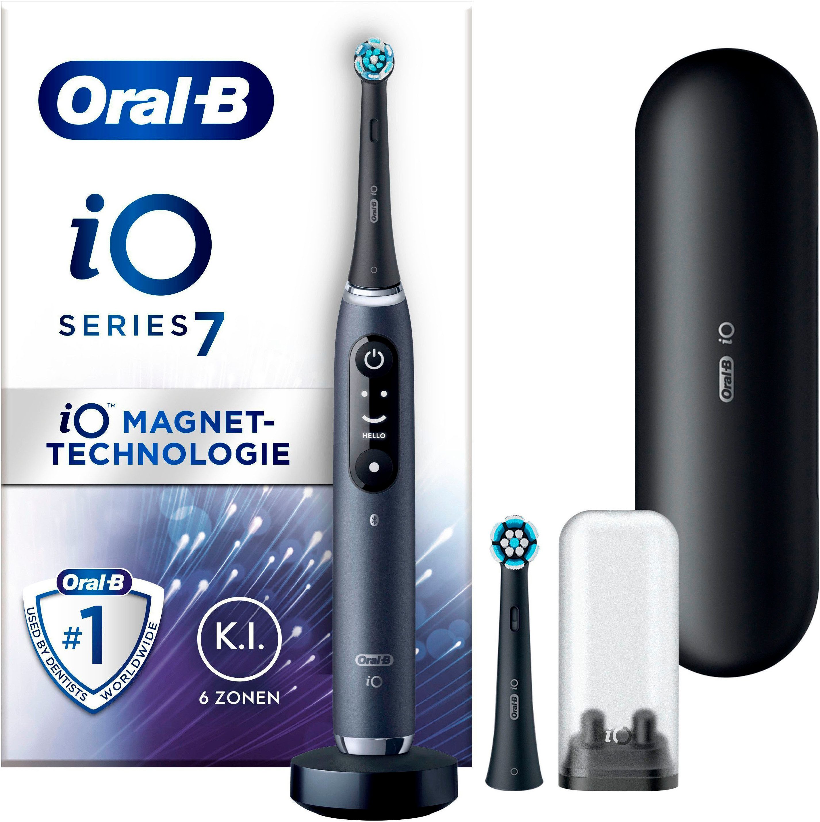 Oral-B Elektrische Zahnbürste iO 7, Aufsteckbürsten: 2 St., mit Magnet-Technologie, Display, 5 Putzmodi, Reiseetui