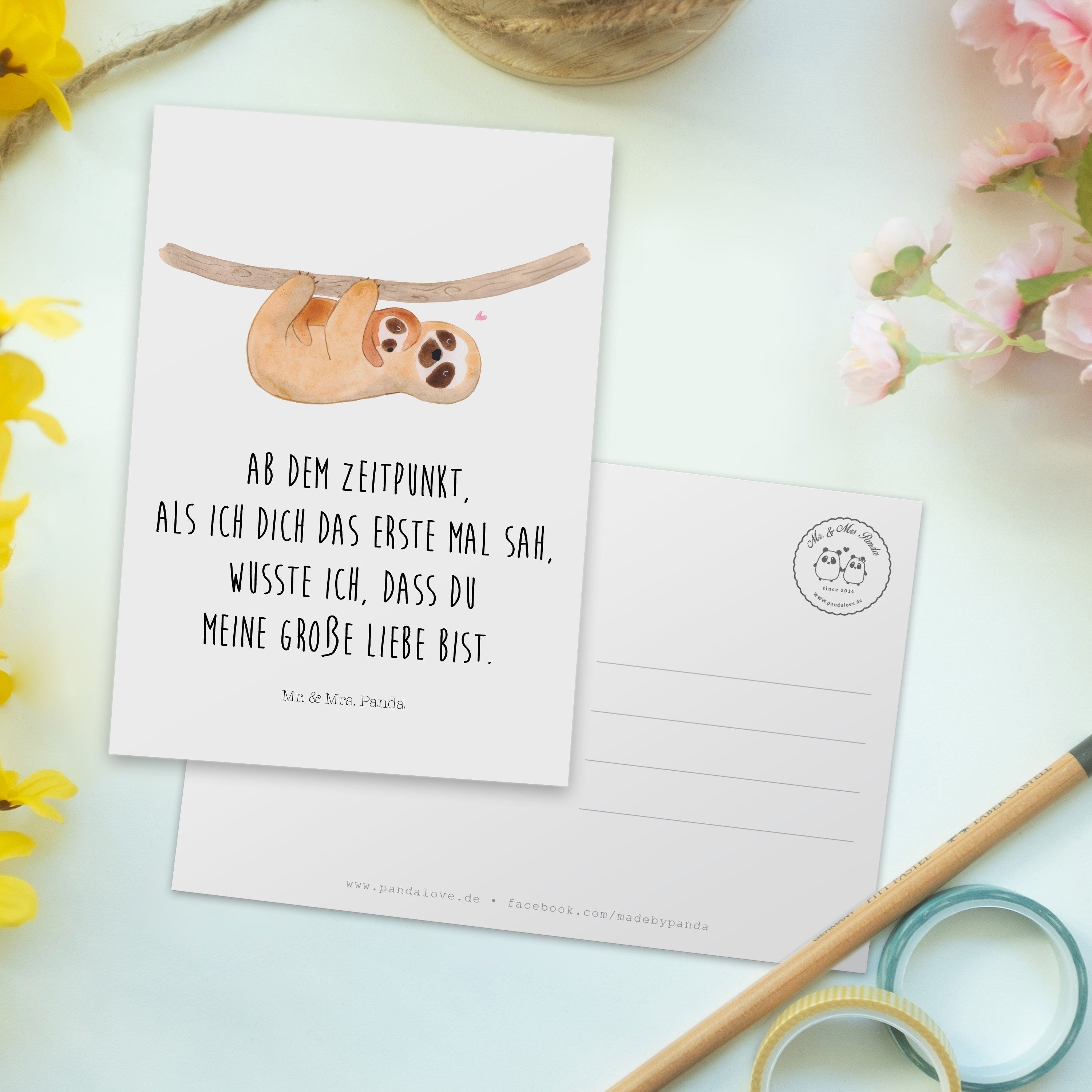 Panda Postkarte Grußka mit Faultier Geschenkkarte, Weiß Kind & Mrs. - Einladung, Geschenk, - Mr.