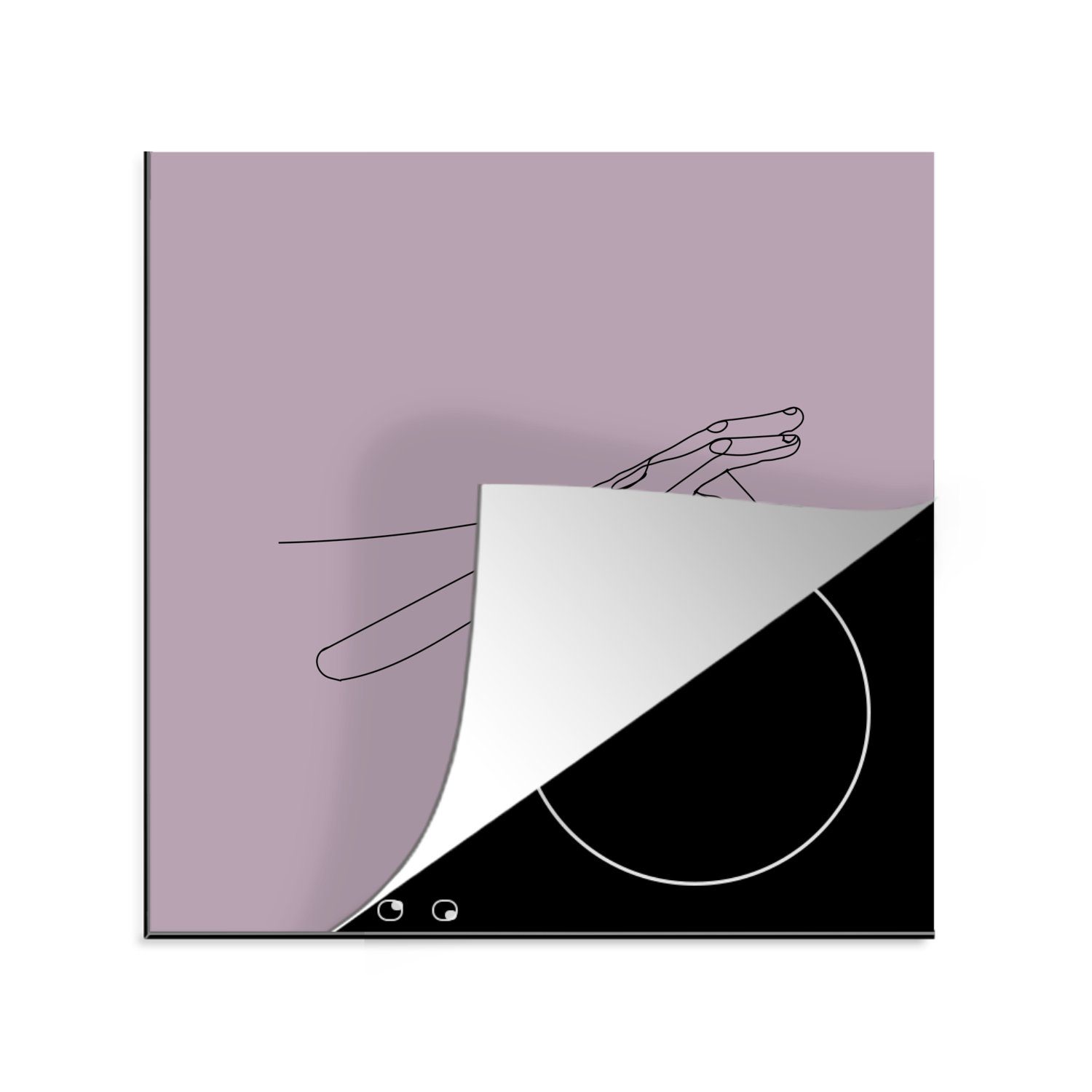 Vinyl, cm, MuchoWow - Herdblende-/Abdeckplatte Minimalismus Arbeitsplatte Linienkunst, Hände für (1 küche tlg), 78x78 Ceranfeldabdeckung, -
